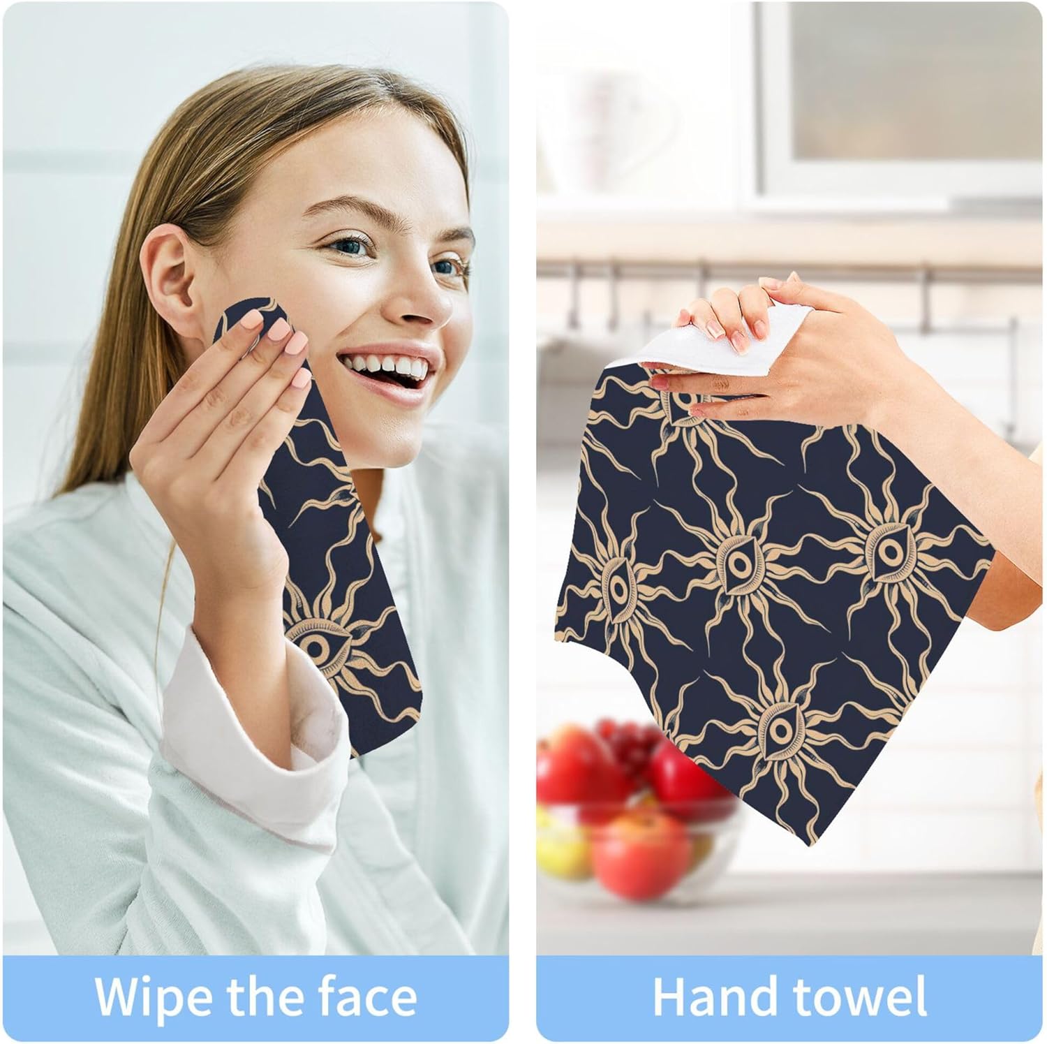 Xigua Suns and Eyes Washcloths Set of 2-12 X 12 Inch 1
