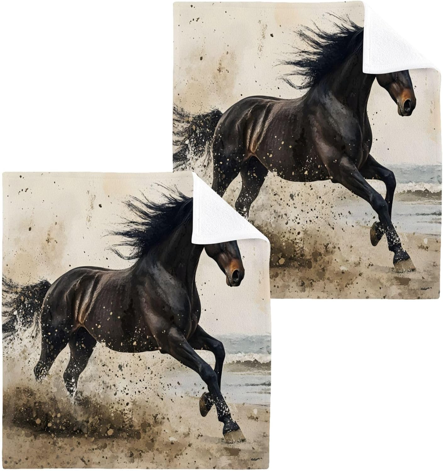 xigua Black Horse Washcloths Set of 2 - 12x12 Inch