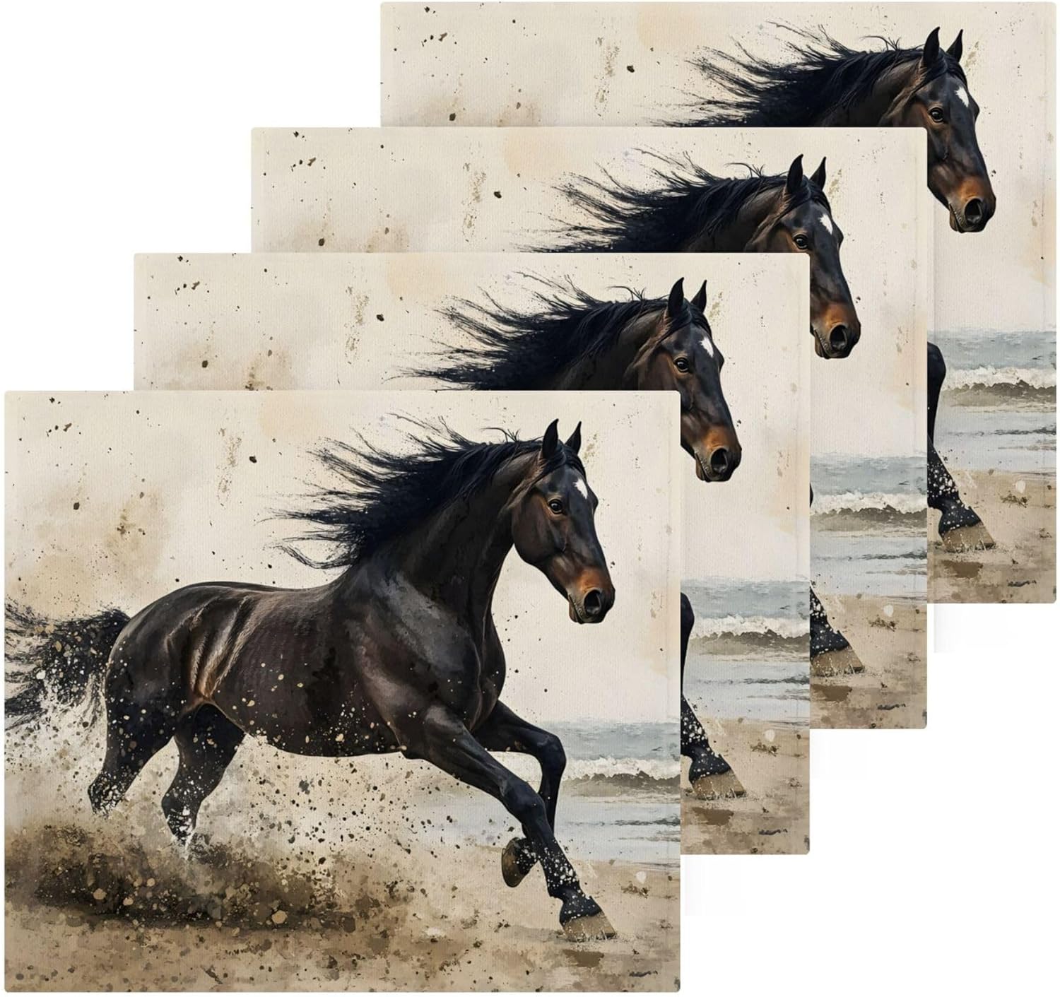 xigua Black Horse Washcloths Set of 2 - 12x12 Inch