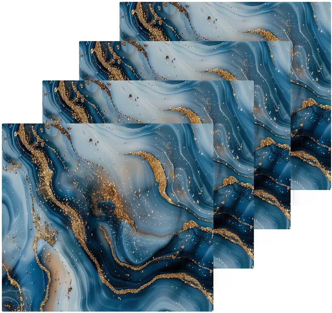 Blue Gold Marble Washcloths 2 Pack Soft Absorbent Towels