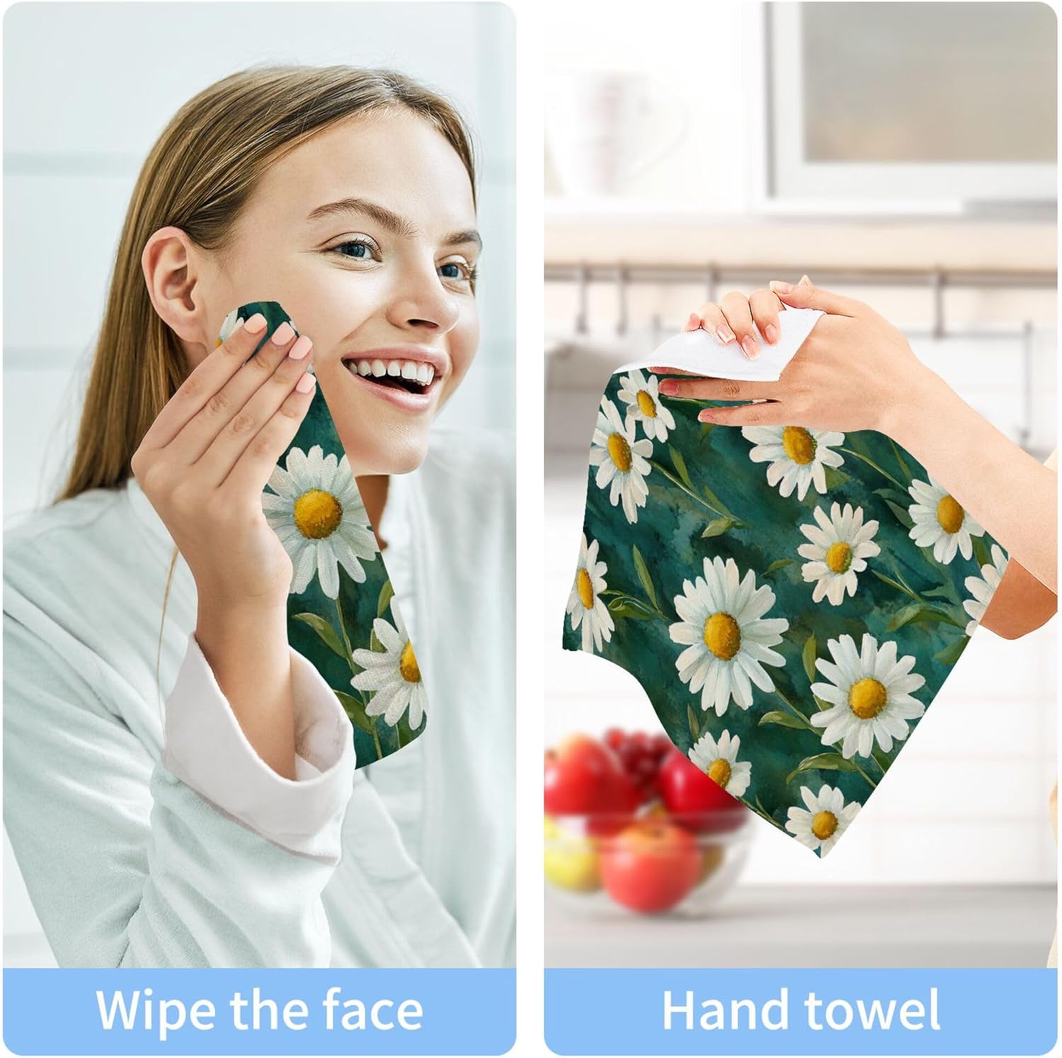 Xigua White Daisies Washcloths Set of 2 12x12 Inch