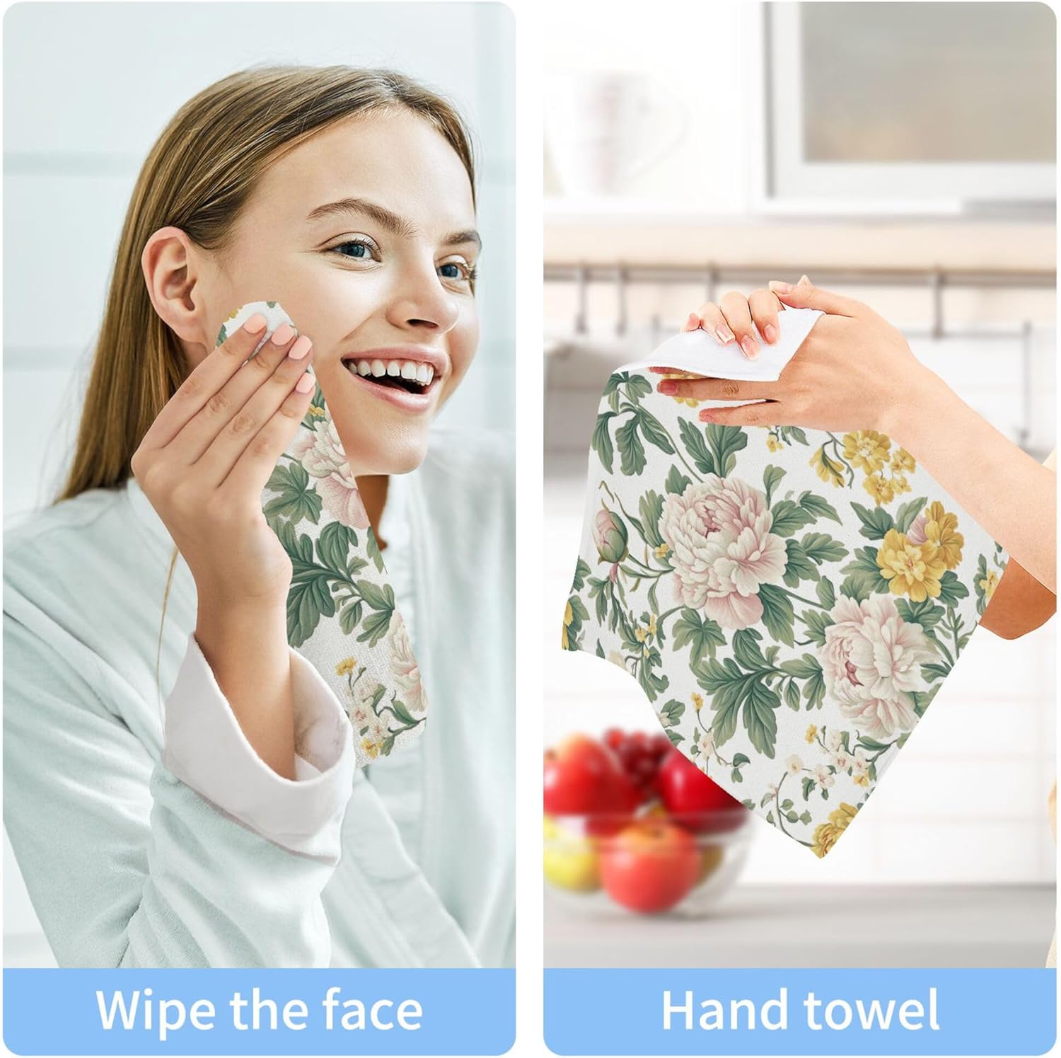 Xigua Peonies Washcloths Set of 2 - 12 x 12 Inch