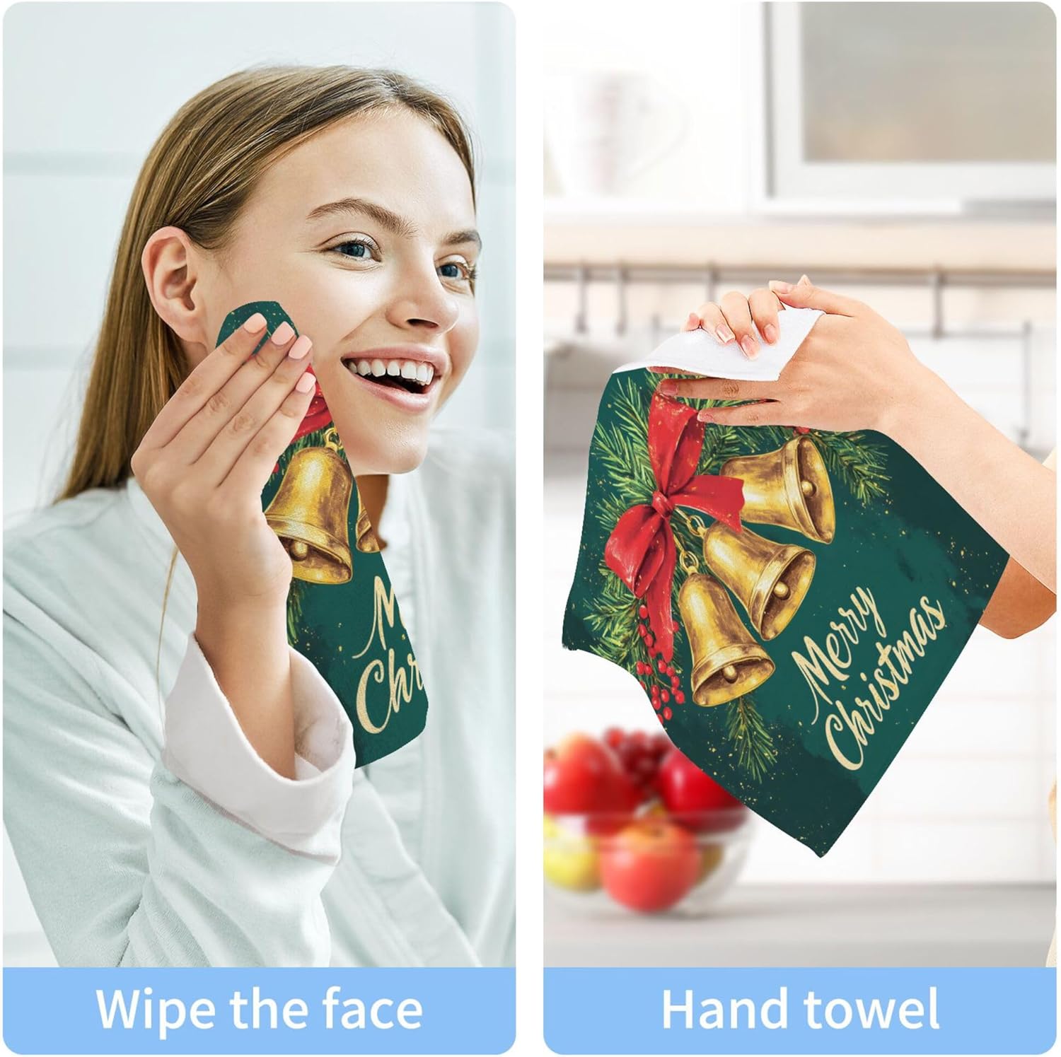 Xigua Christmas Golden Bells Washcloth Set