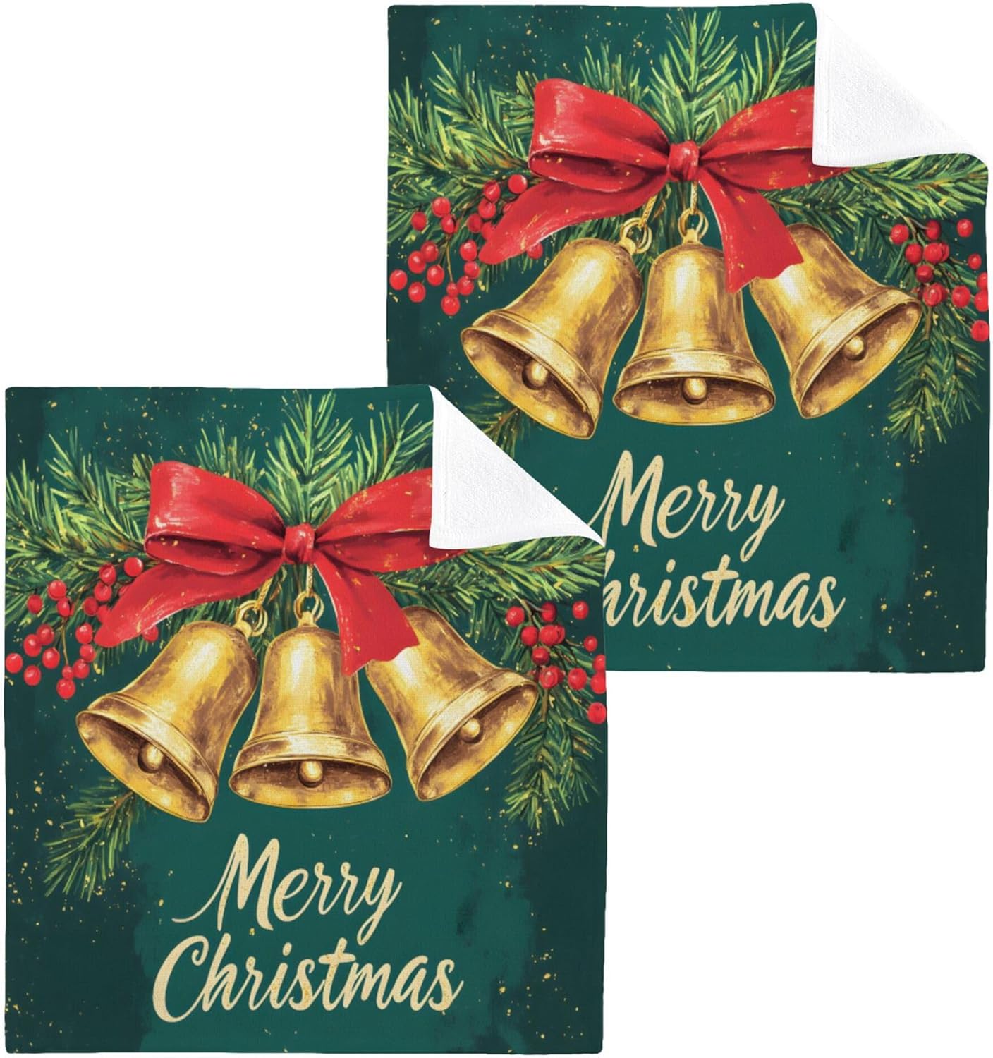 Xigua Christmas Golden Bells Washcloth Set
