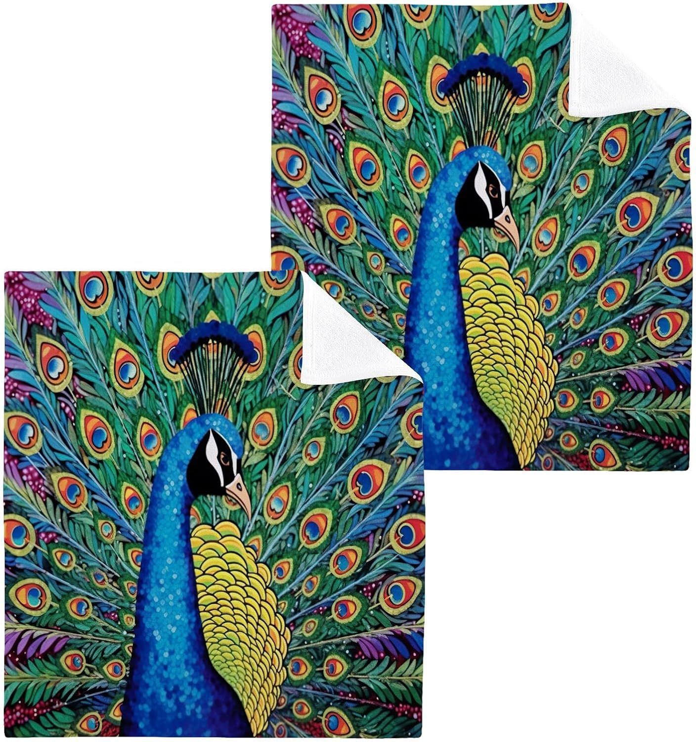 Peacock Washcloths 2 Pack Soft Absorbent Cotton Face Towels
