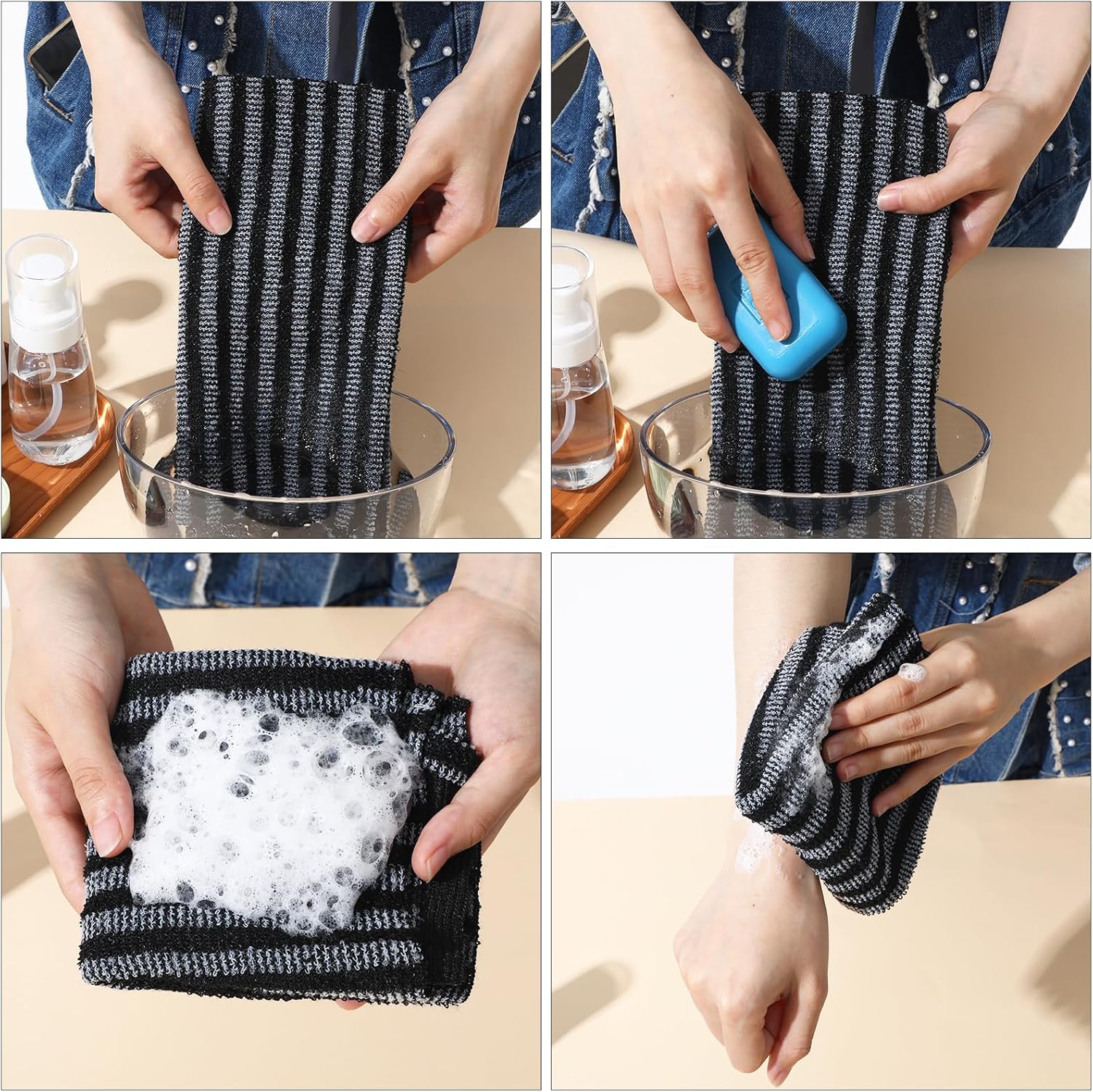 2pcs Exfoliating Washcloth Shower Towel for Body and Back Scrubbing