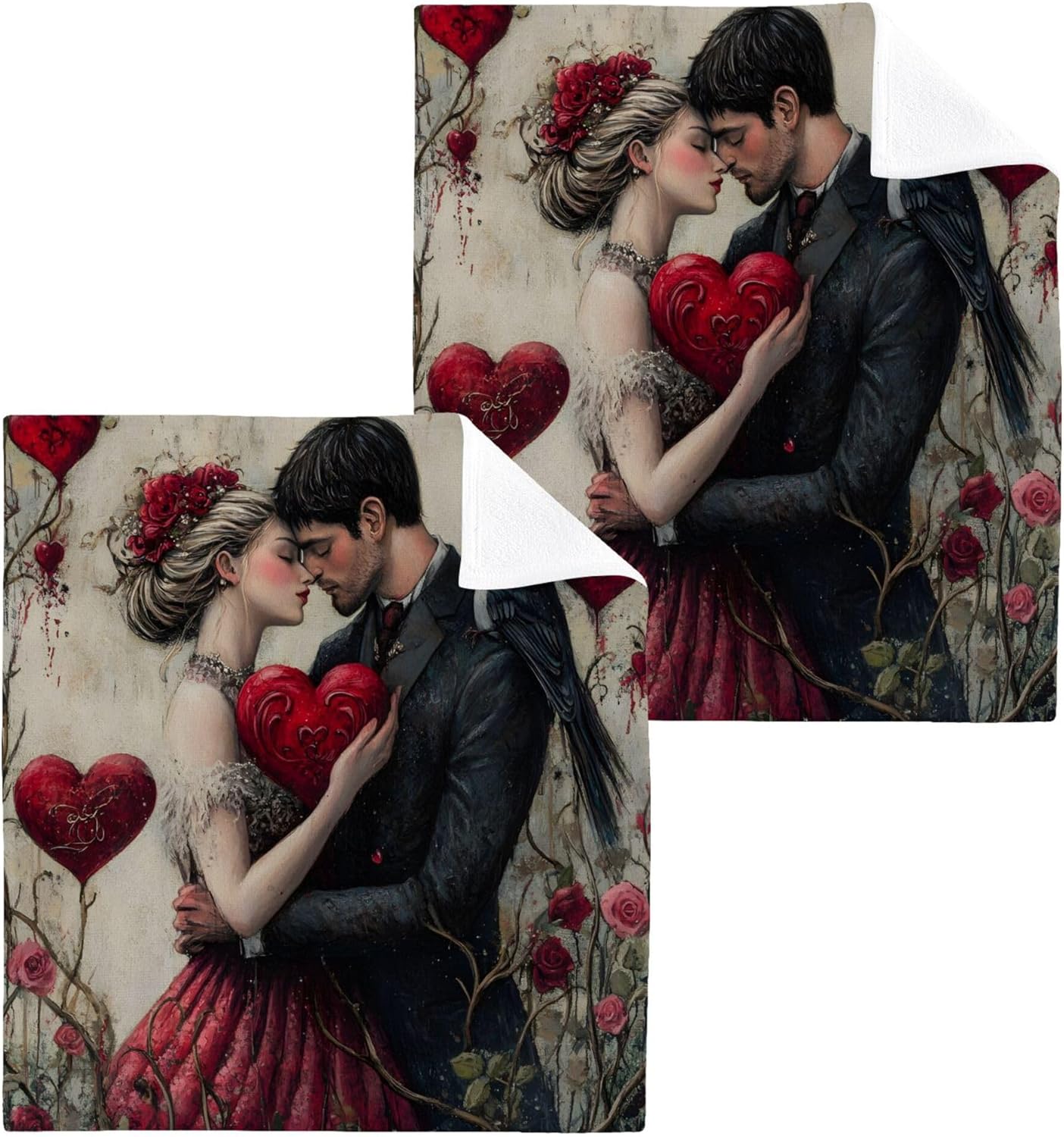 Xigua Valentines Day Washcloths Set of 2 12x12 Inch