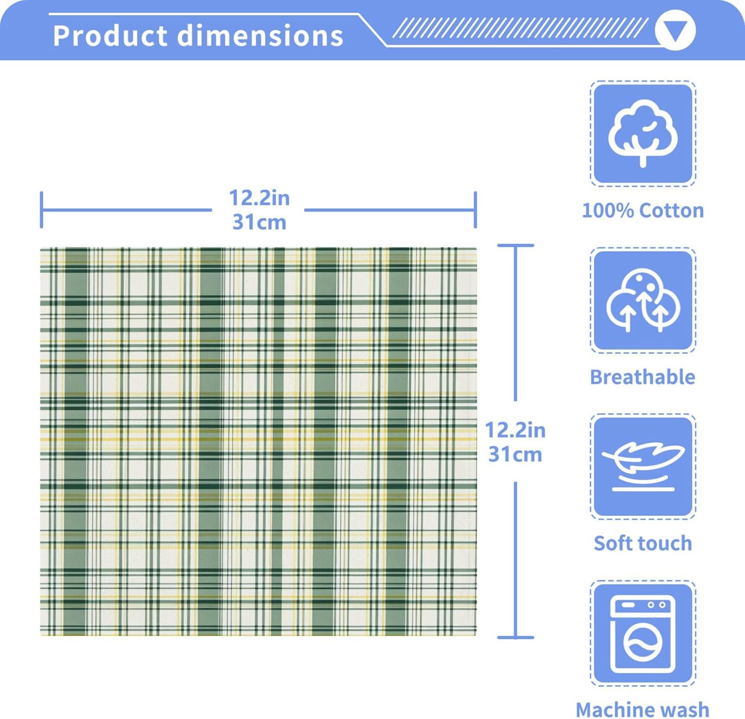 Xigua Green Tartan Washcloth Set