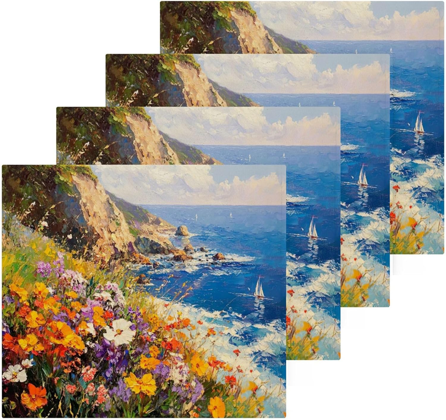 Xigua Beautiful Seascape Washcloths Set of 2 12x12 Inch