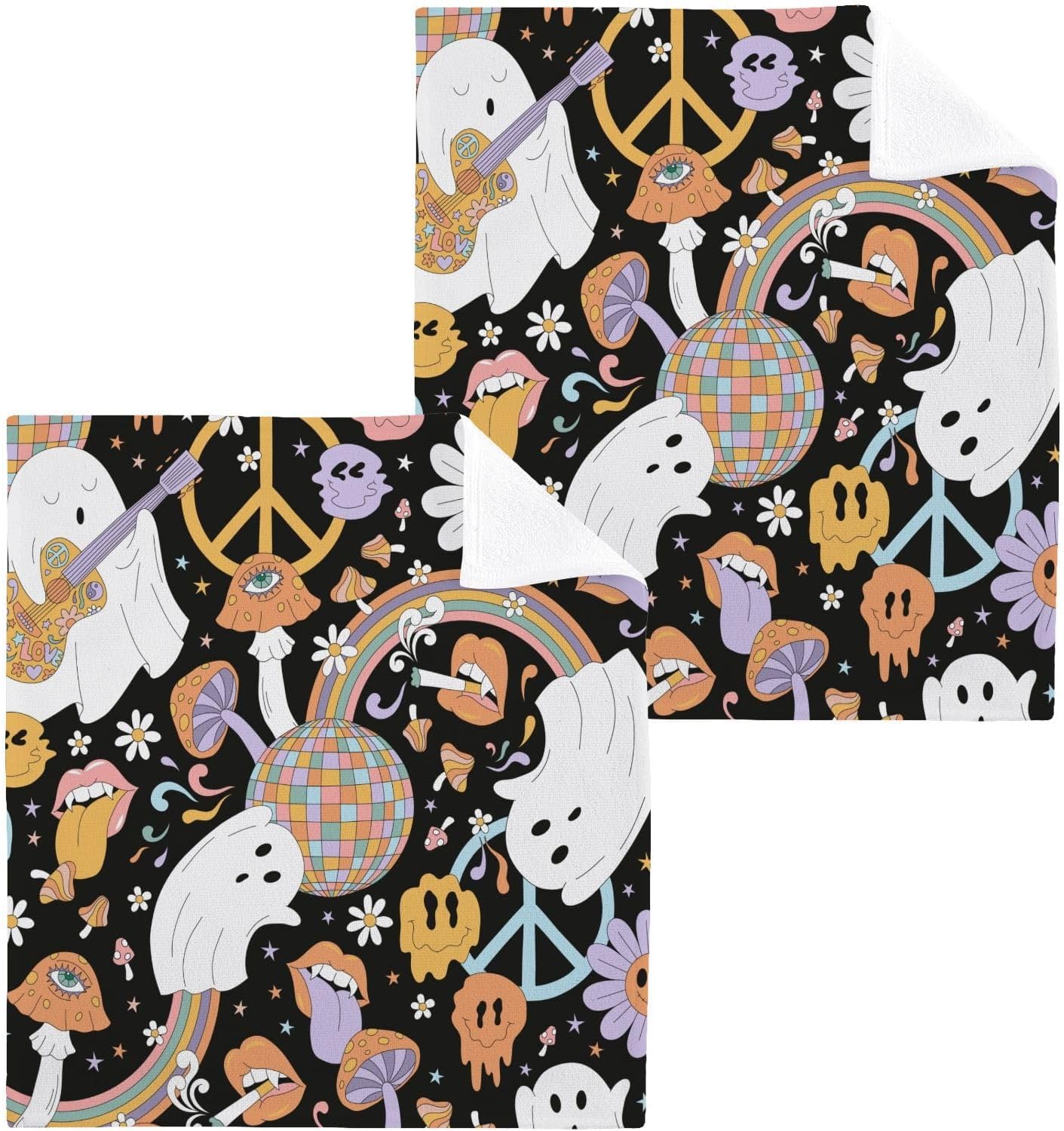 Halloween Ghost Soft Absorbent Face Towels 12x12 In Reusable Washcloth