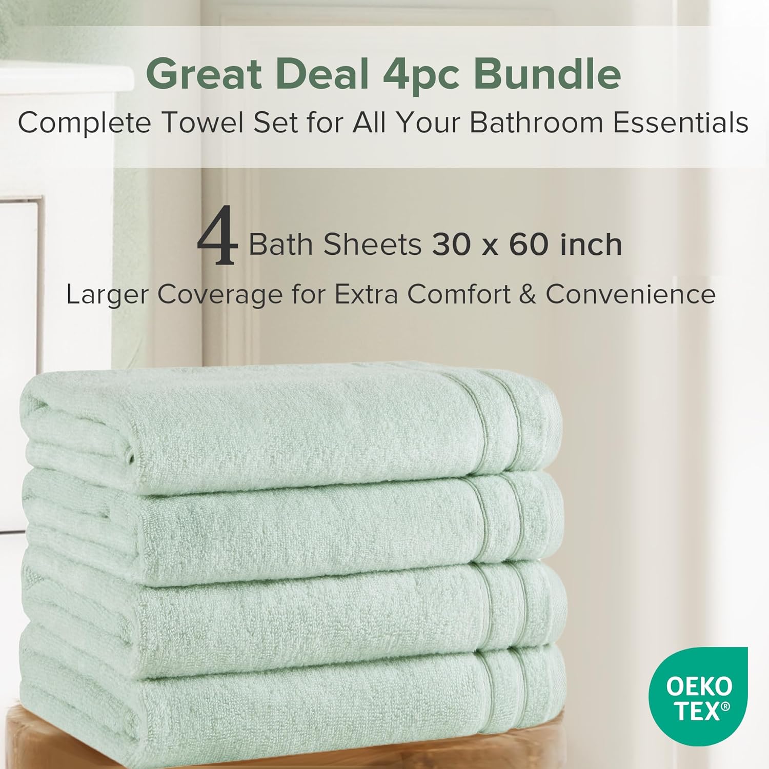 Comfort Spaces Extra Large Bath Towel Set 4 Piece 30x60