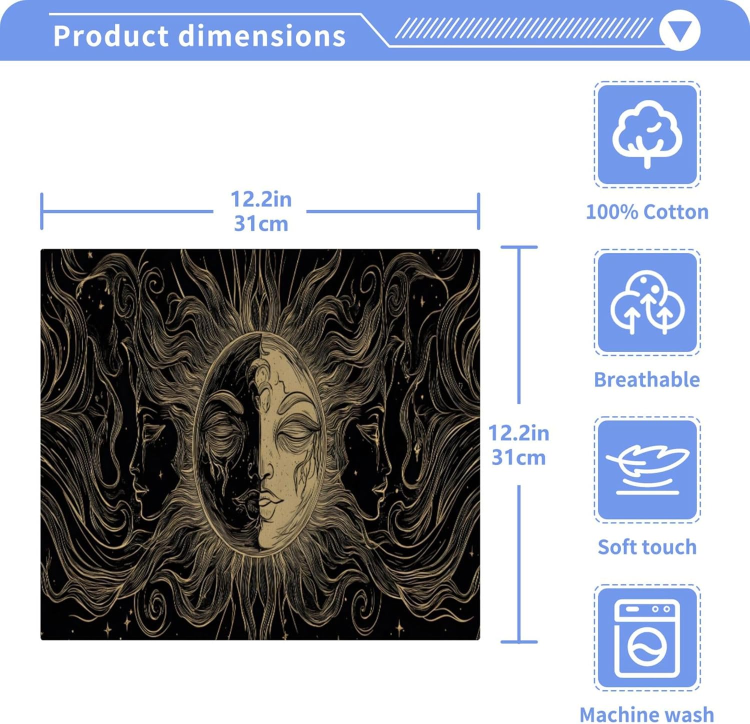 Xigua Sun and Moon Washcloths Set of 2 - 12x12 Inch