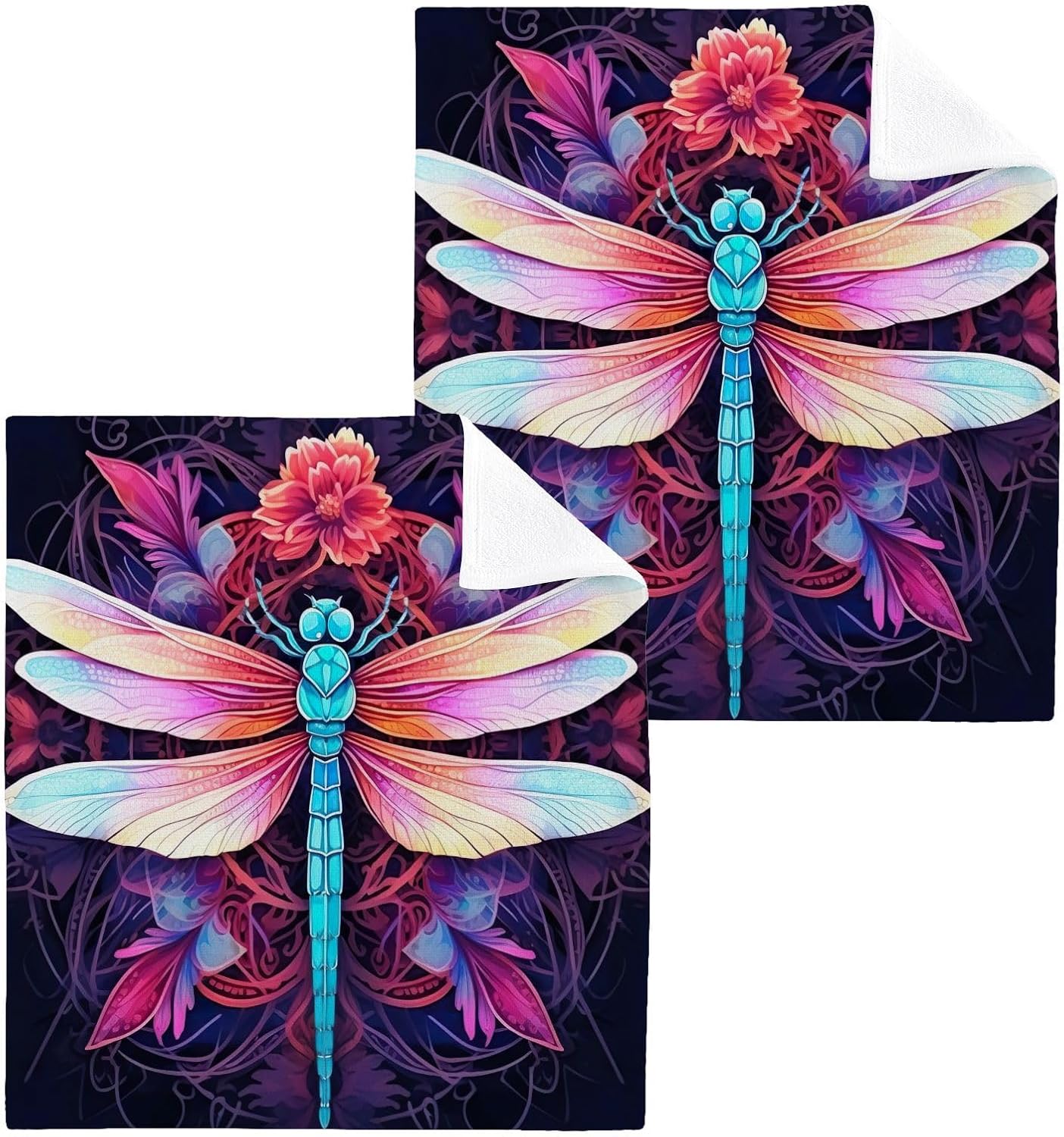 Dragonfly Washcloths 2 Pack Soft Absorbent Cotton Face Towels