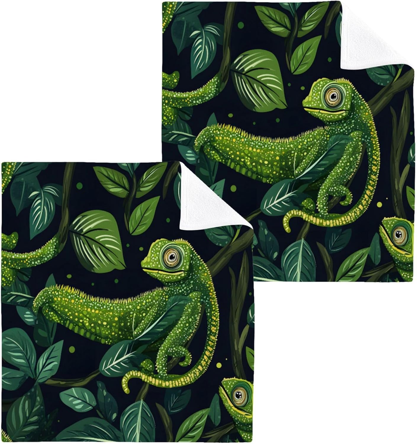 Xigua Green Chameleons Washcloths Set 2-12 X 12 Inch