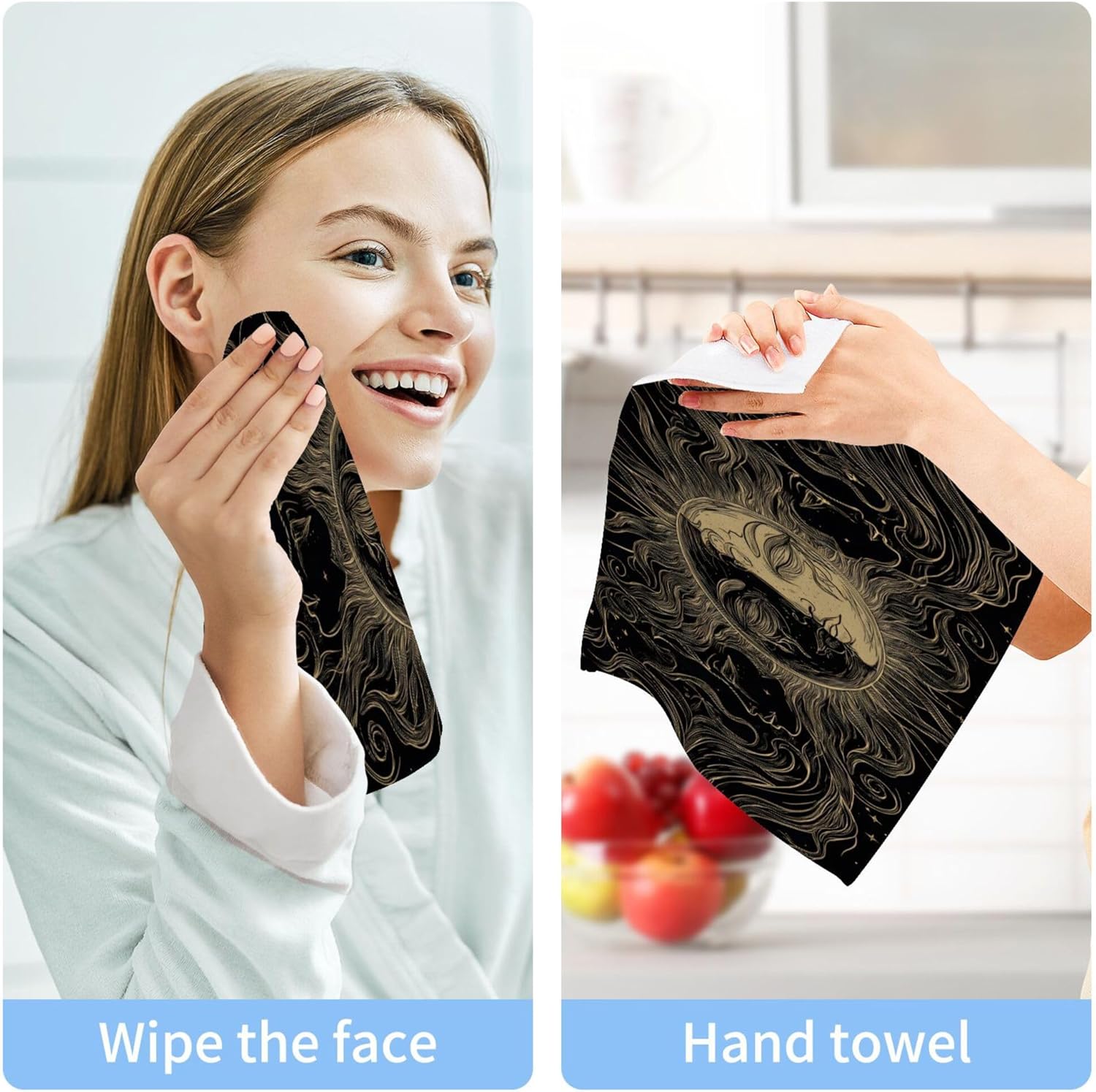 Xigua Sun and Moon Washcloths Set of 2 - 12x12 Inch