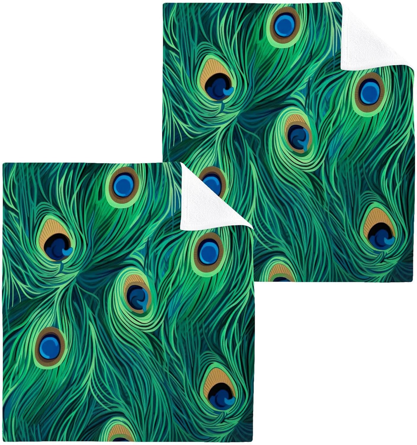 YETTASBIN Peacock Feather Washcloths 2 Pack 1