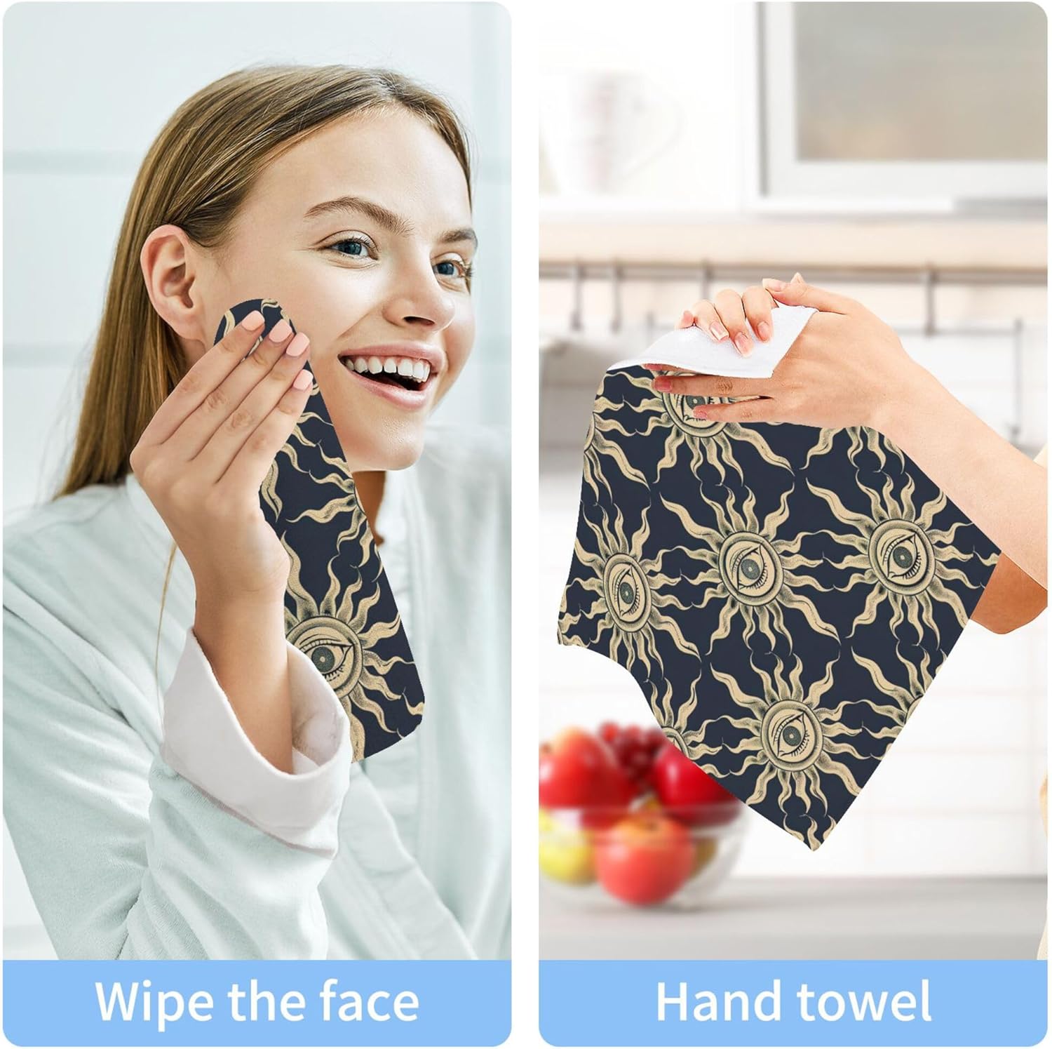 Xigua Suns and Eyes Washcloths Set of 2-12 X 12 Inch