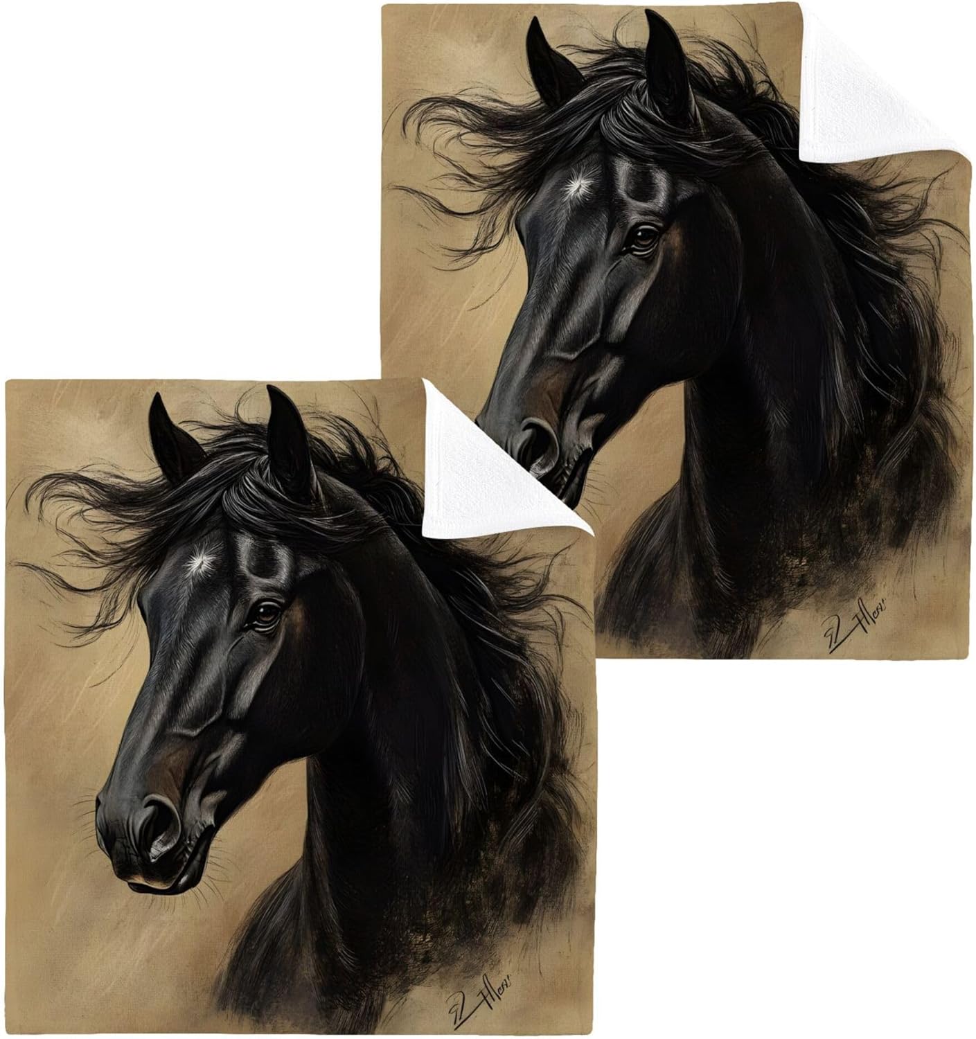 Black Horse Washcloths Set