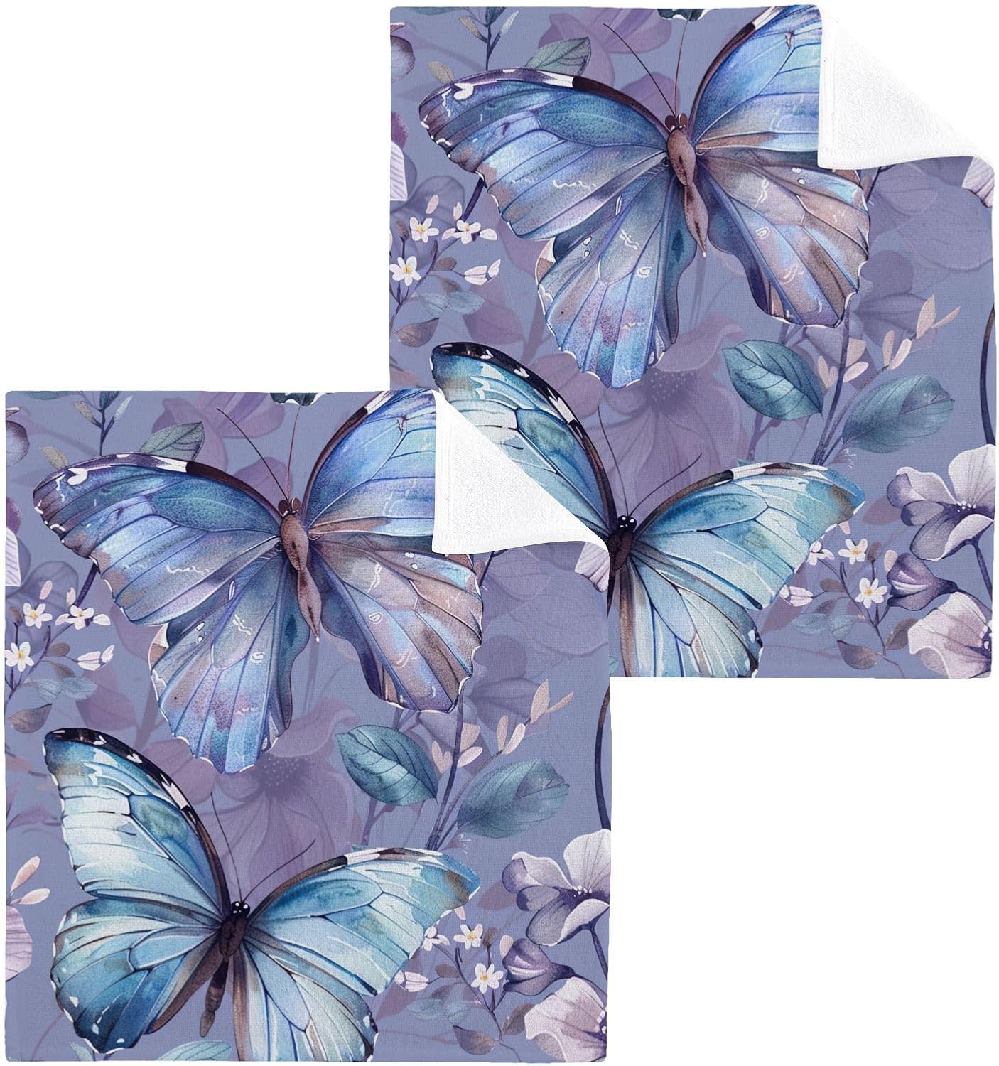 YETTASBIN Butterfly Flower Washcloths Soft and Absorbent Reusable Face Towels