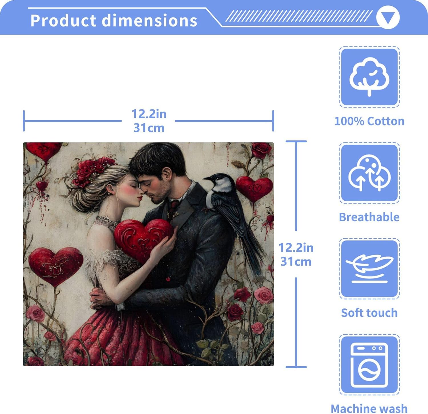 Xigua Valentines Day Washcloths Set of 2 12x12 Inch