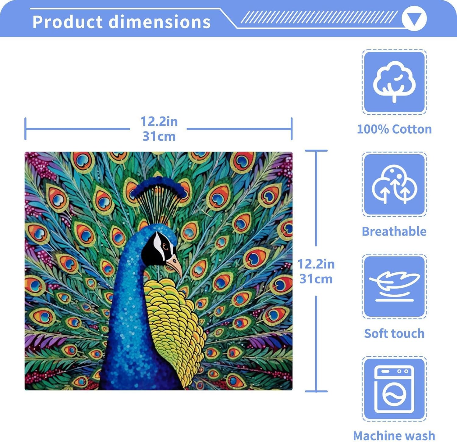 Peacock Washcloths 2 Pack Soft Absorbent Cotton Face Towels
