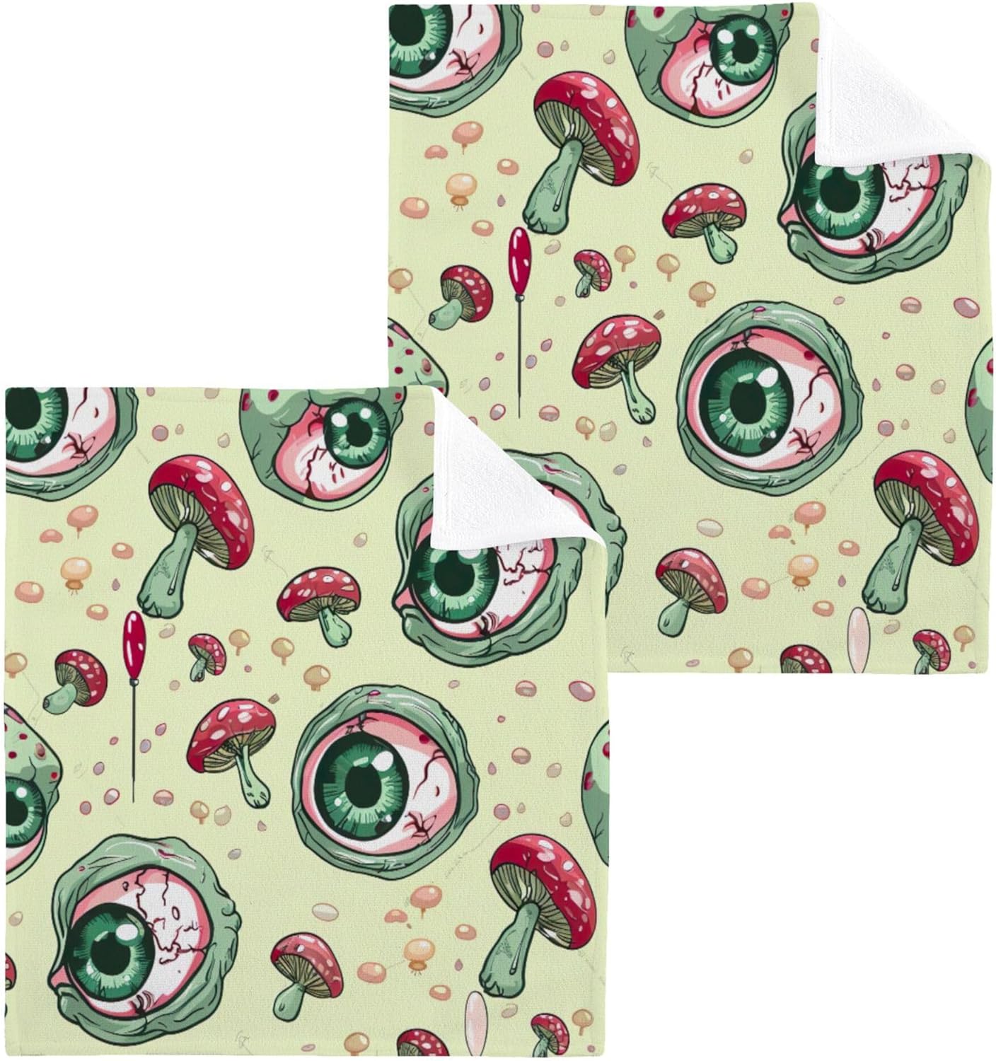 Xigua Green Eyeball Washcloths Set of 2 12x12 Inch