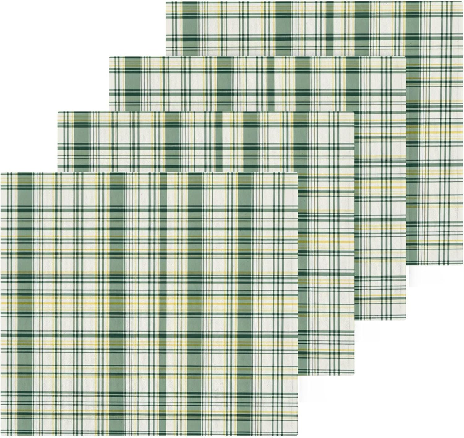 Xigua Green Tartan Washcloth Set