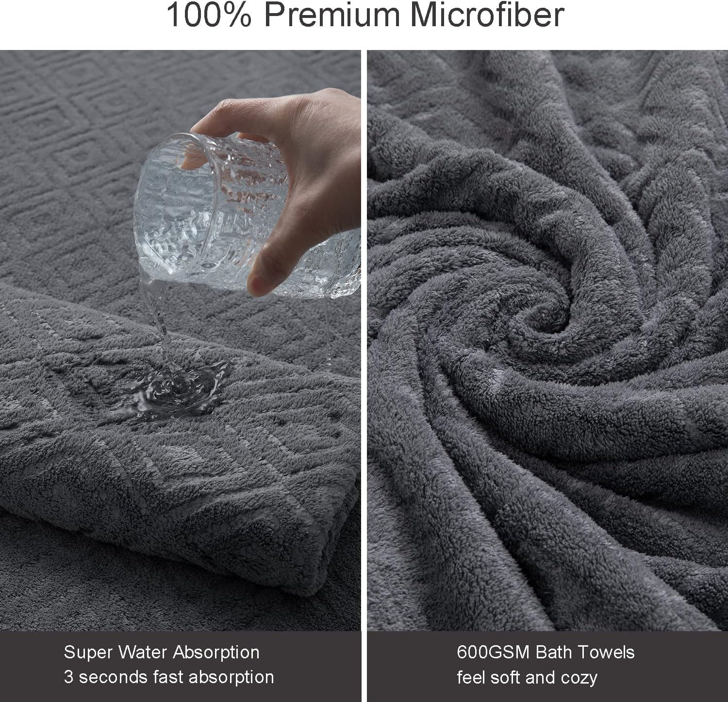4 Pack Large Bath Towels Set Grey Oversized Sheet