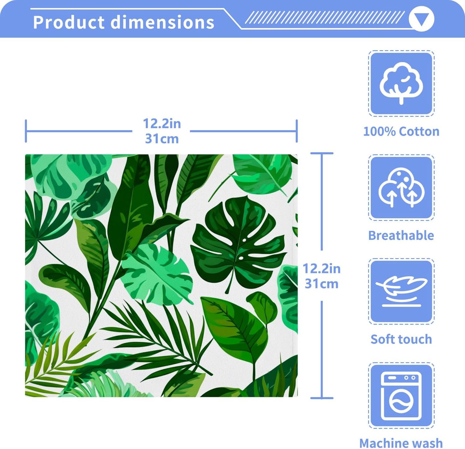 Tropical Green Palm Pure Cotton Washcloths 2-Pack
