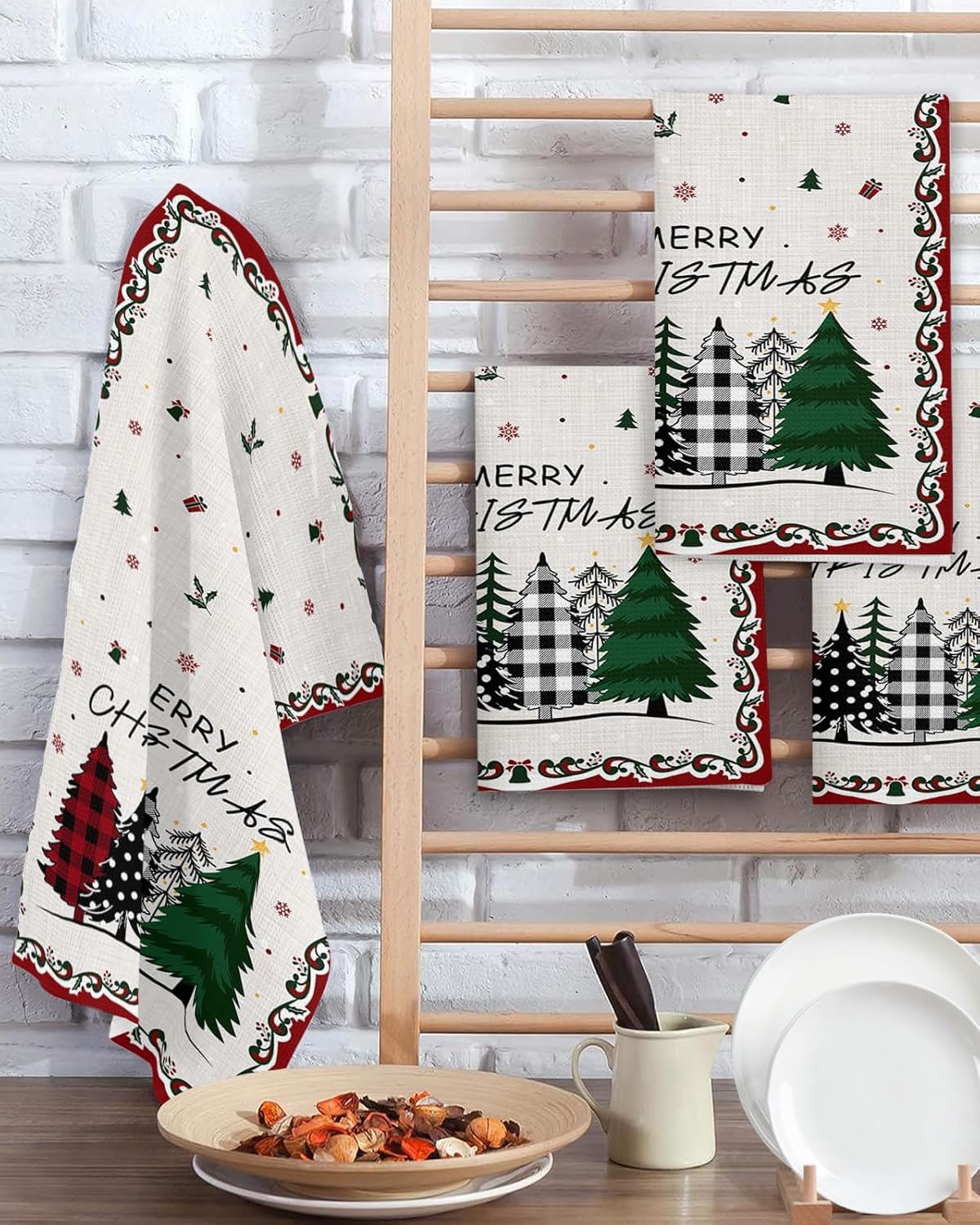 Berries Red Waffle Kitchen Towels