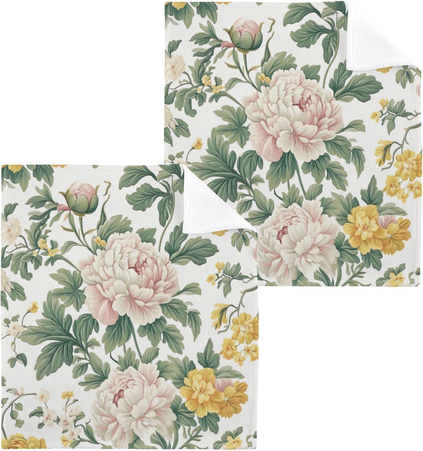 Xigua Peonies Washcloths Set of 2 - 12 x 12 Inch