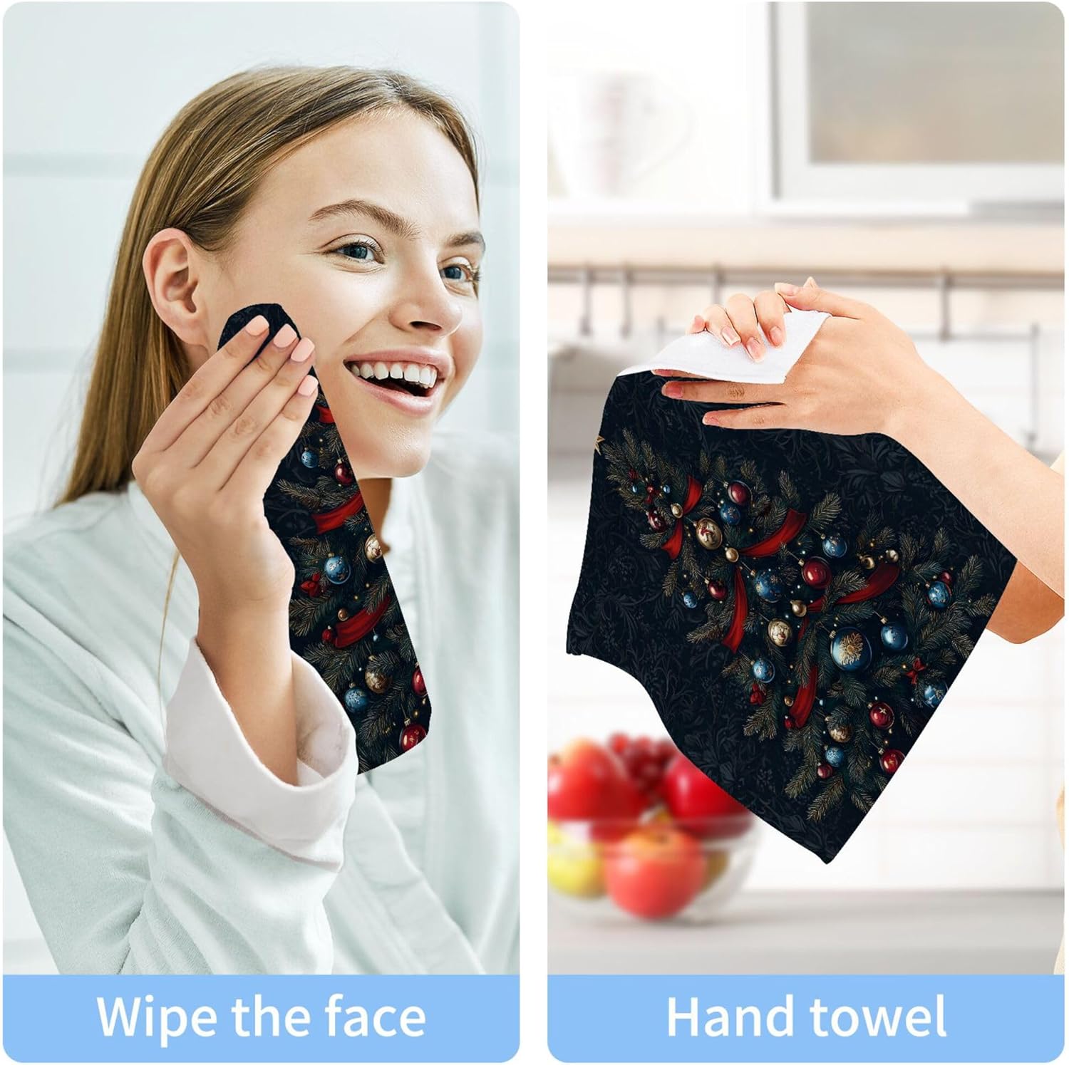 Xigua Christmas Washcloth Set for Bathroom Kitchen
