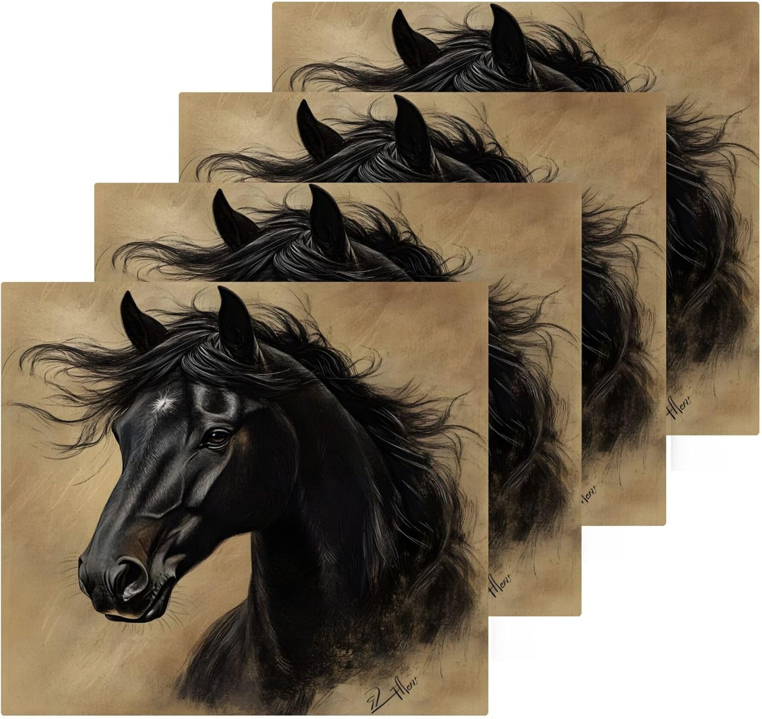 Black Horse Washcloths Set