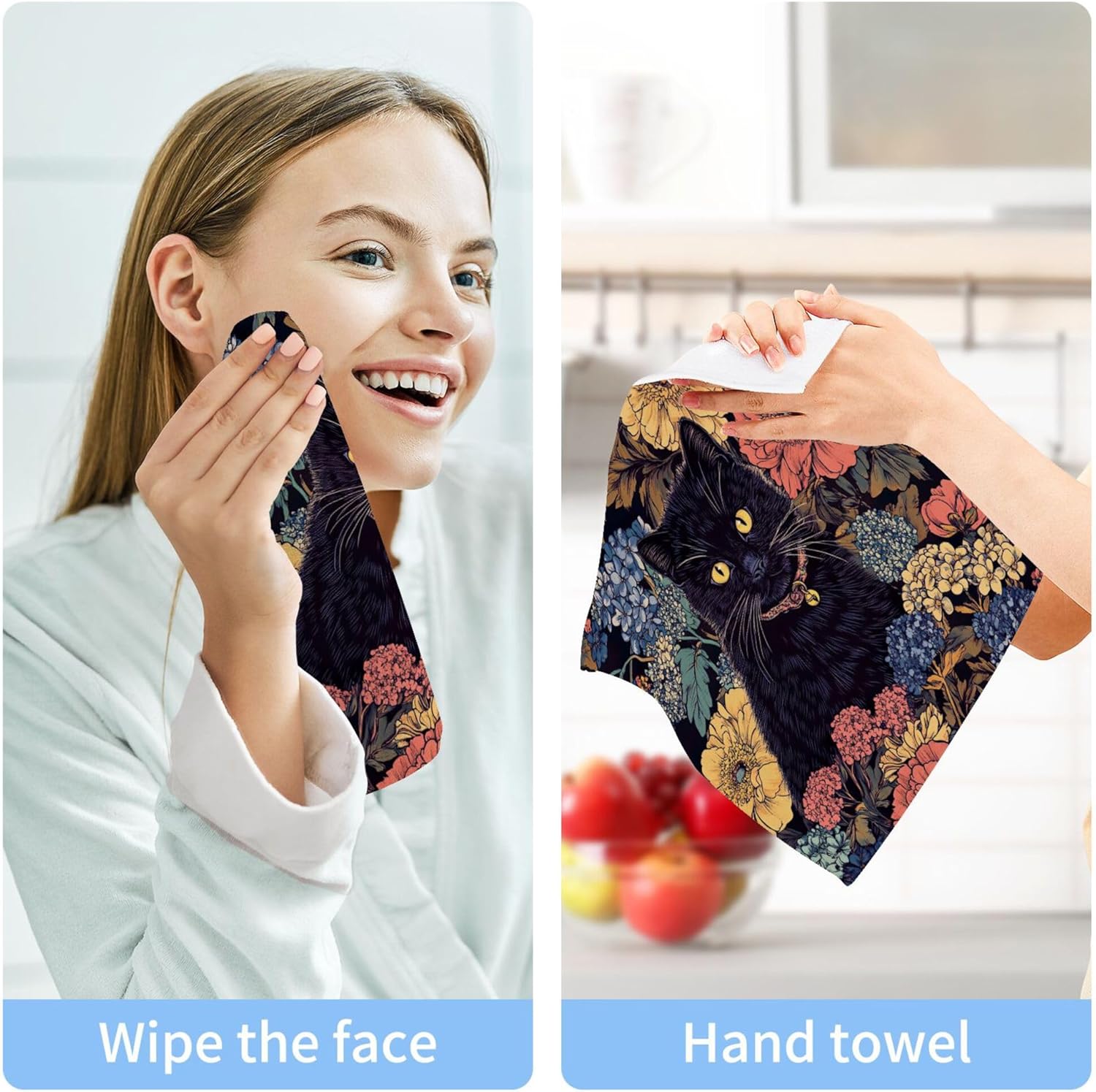 Fast Drying Xigua Black Cat Washcloth Set for multi-functional use