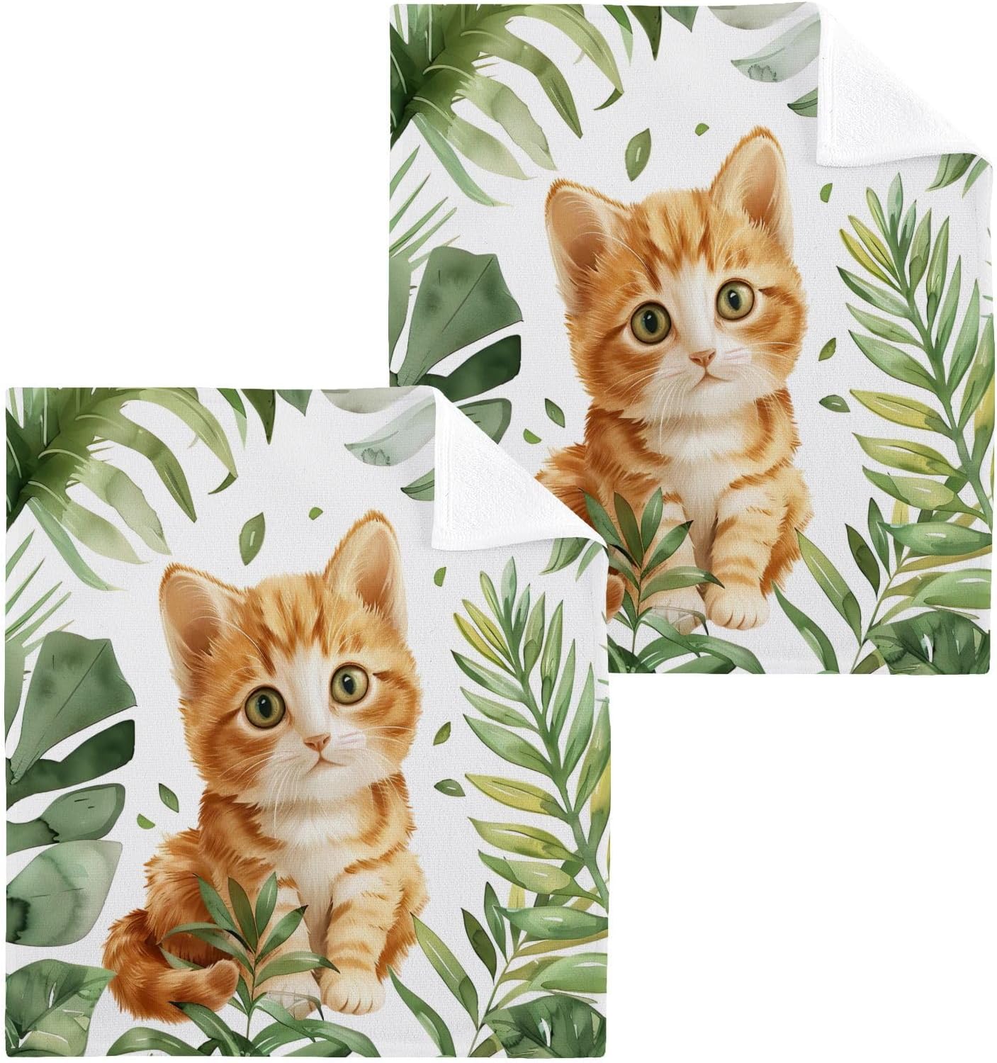 YETTASBIN Cat Leaves Washcloth Set 2-Pack