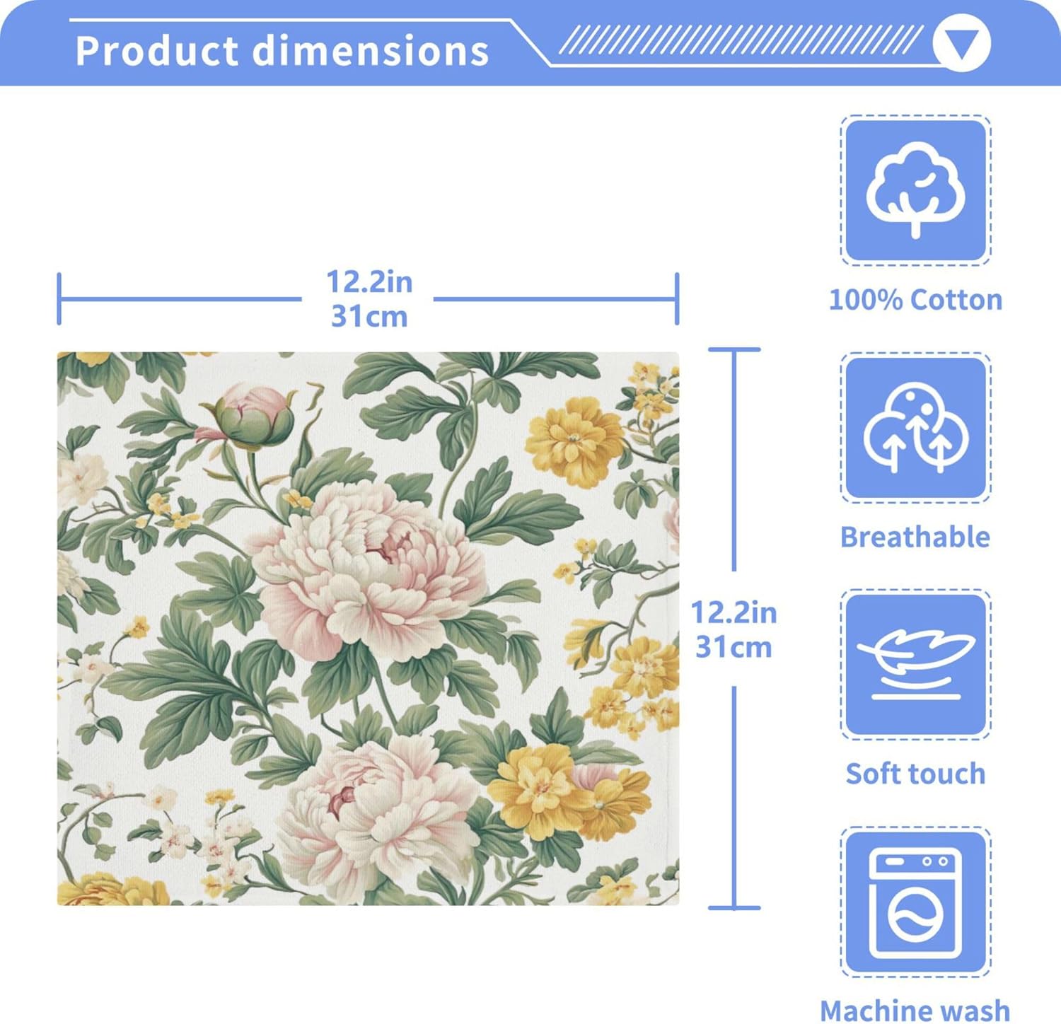 Xigua Peonies Washcloths Set of 2 - 12 x 12 Inch