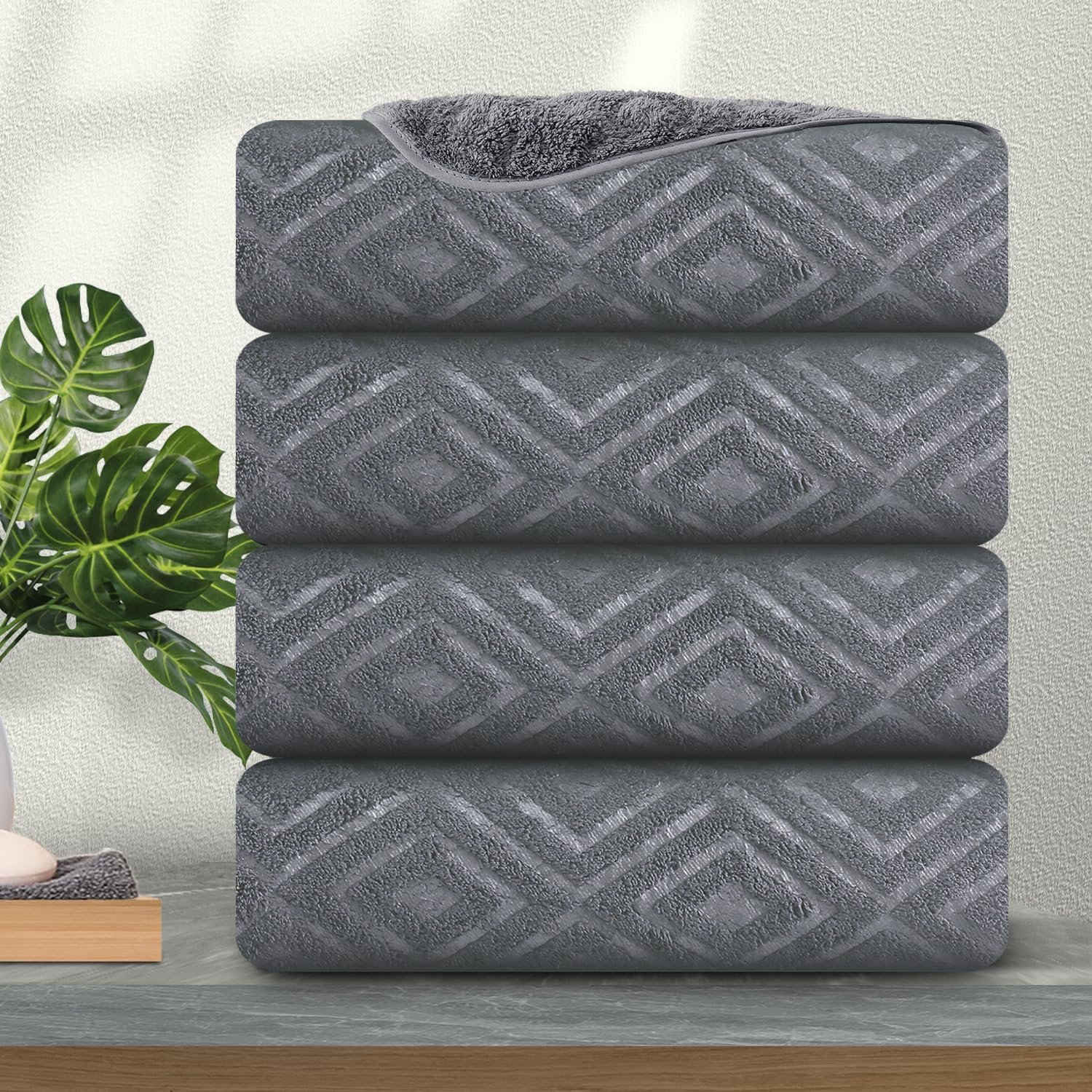 4 Pack Large Bath Towels Set Grey Oversized Sheet