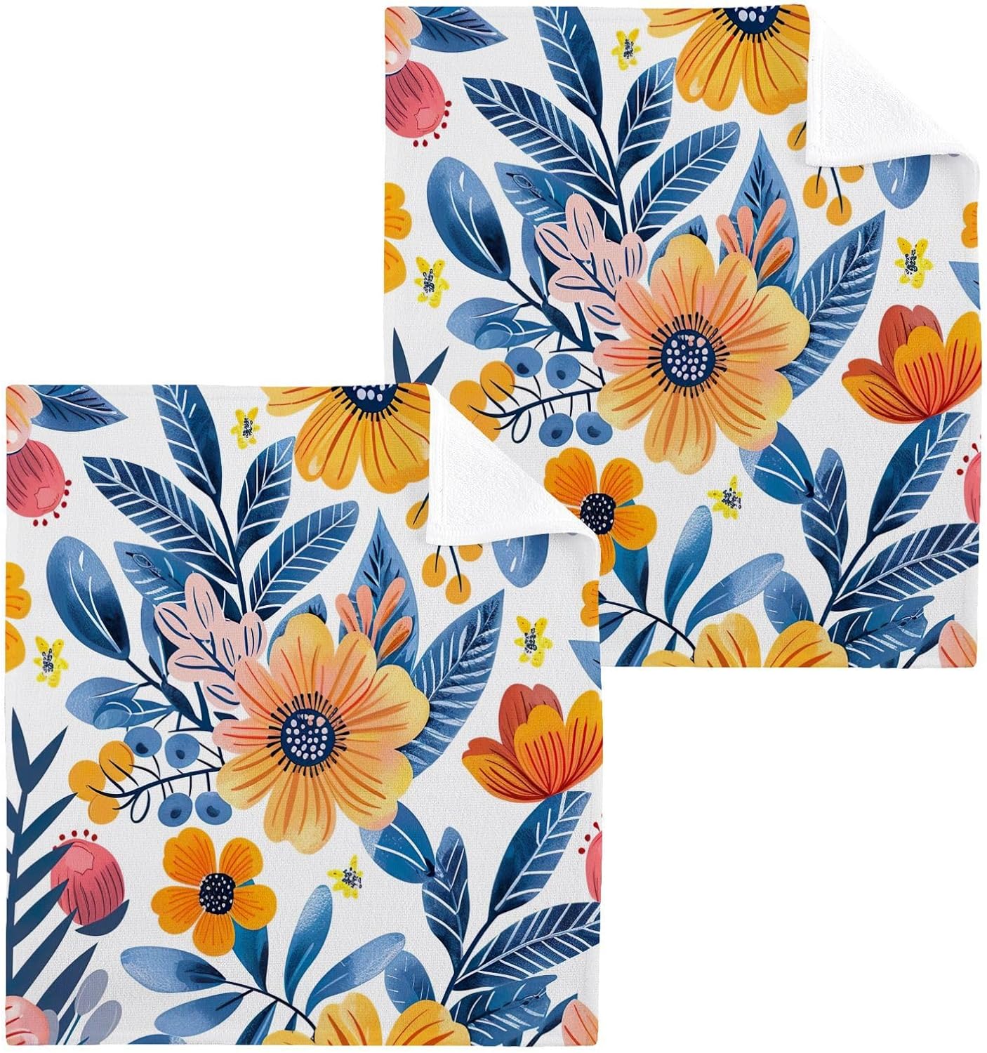 Flower Twig Washcloth Set for Babies 2-Pack Soft Reusable 12x12 Inch