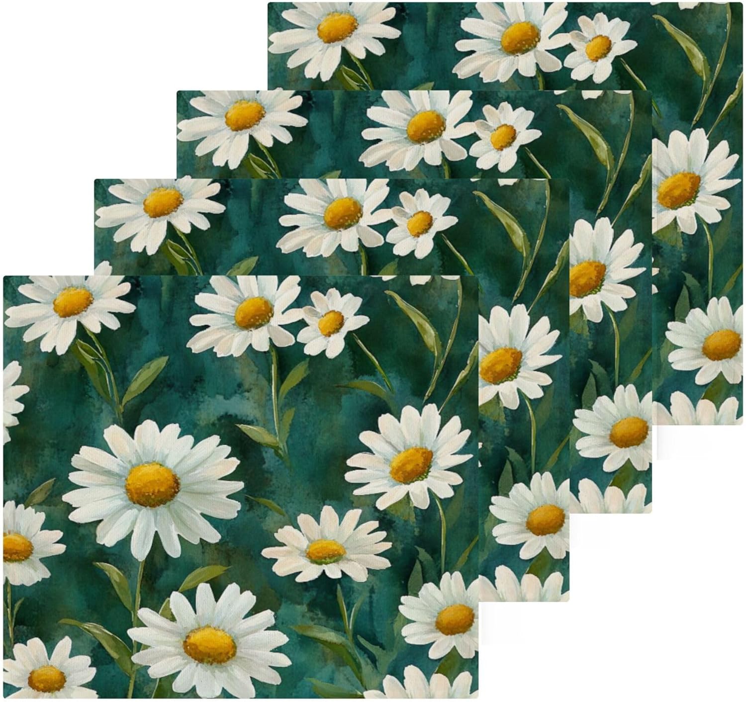 Xigua White Daisies Washcloths Set of 2 12x12 Inch