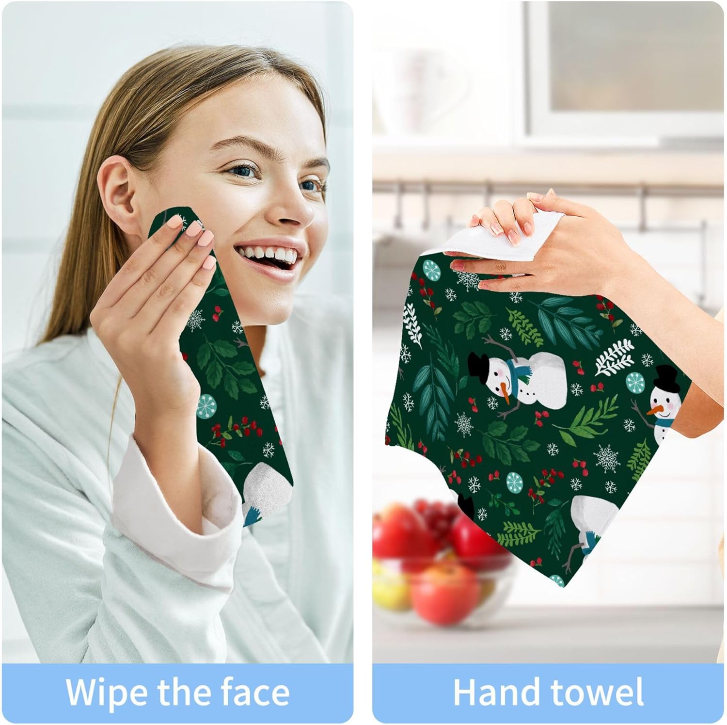 Xigua Christmas Snowman Washcloths Set of 2 - 12x12 Inch