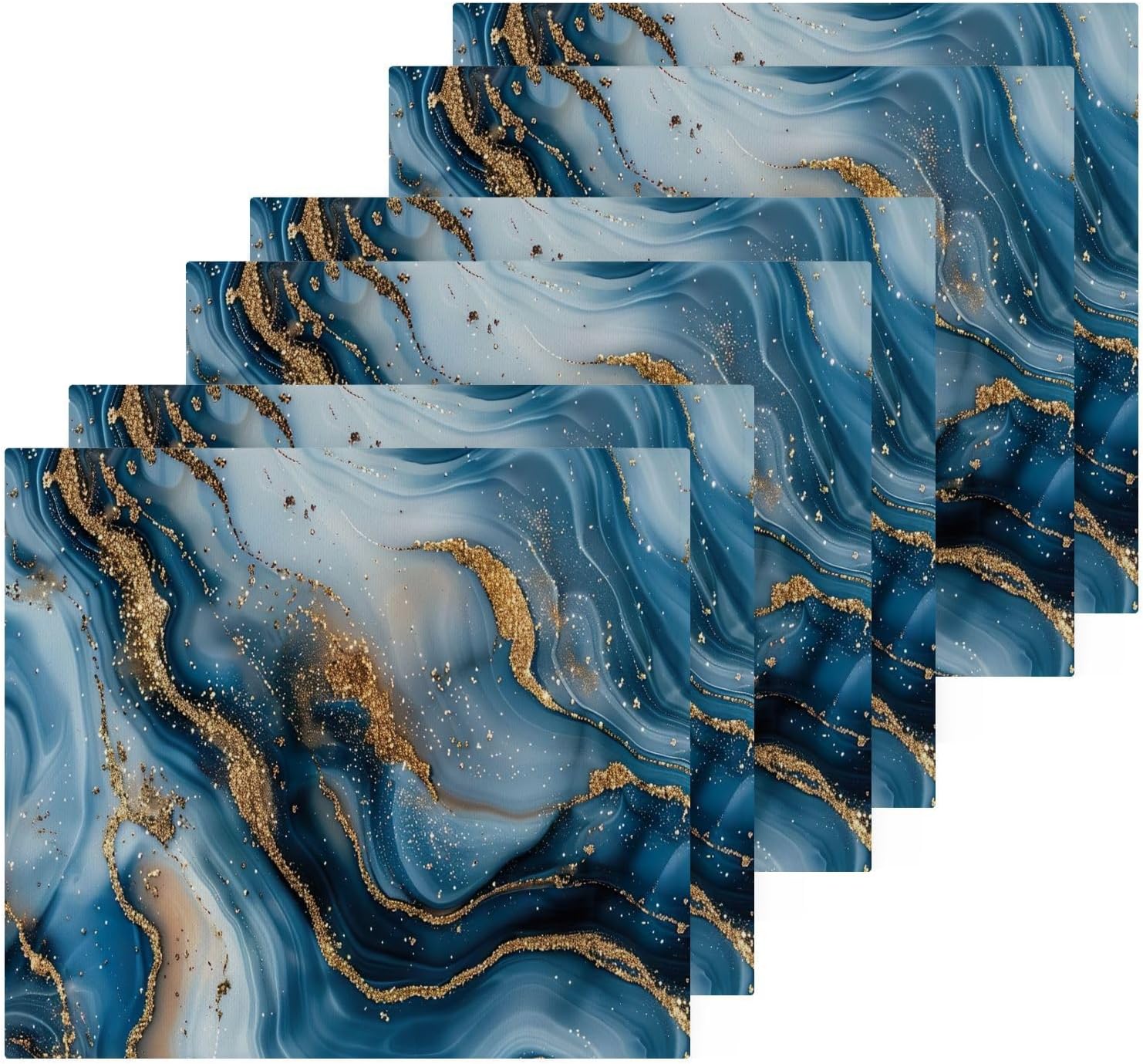 Blue Gold Marble Washcloths 2 Pack Soft Absorbent Towels
