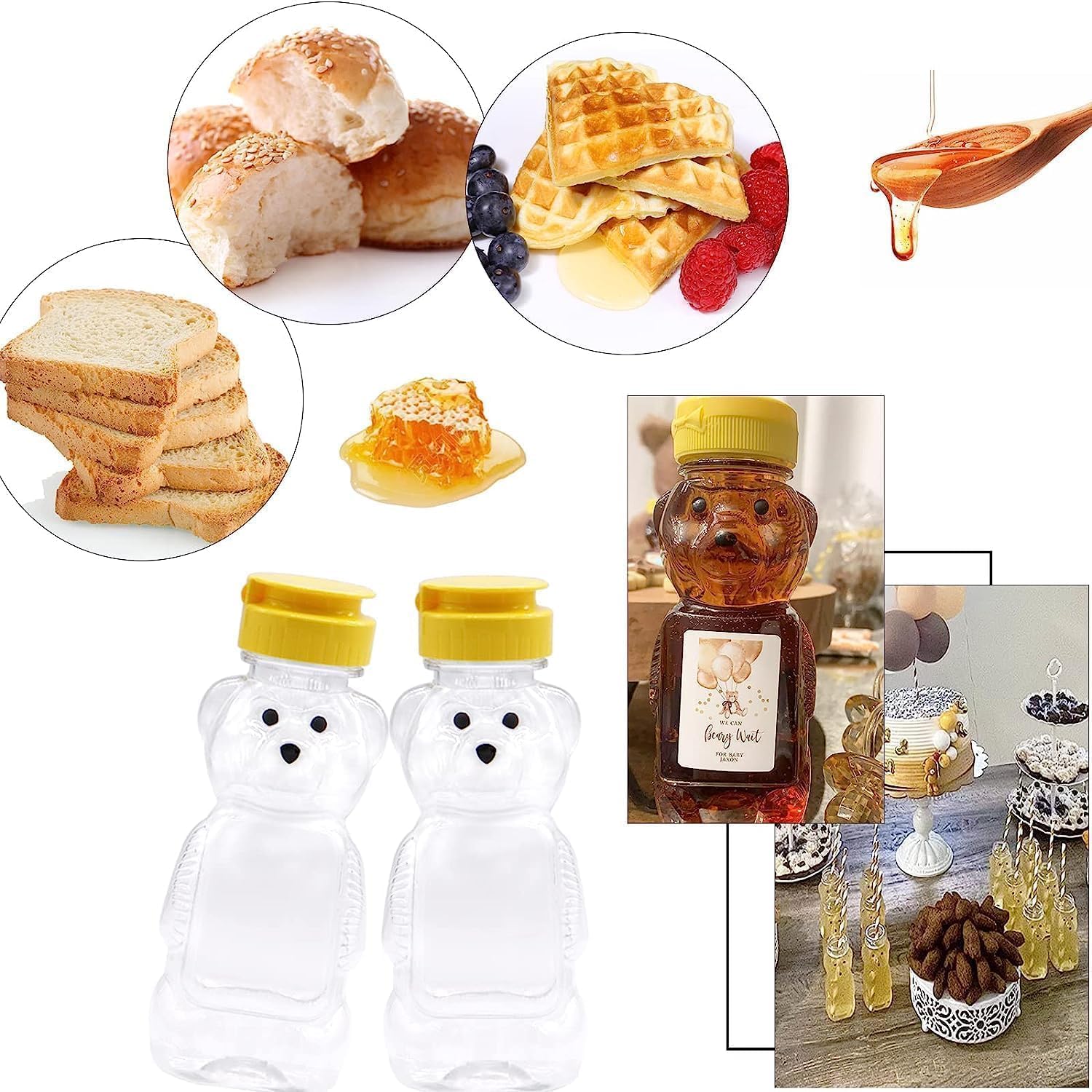 2Pcs Yellow Bear Honey Squeeze Bottles with Flip-top Lid