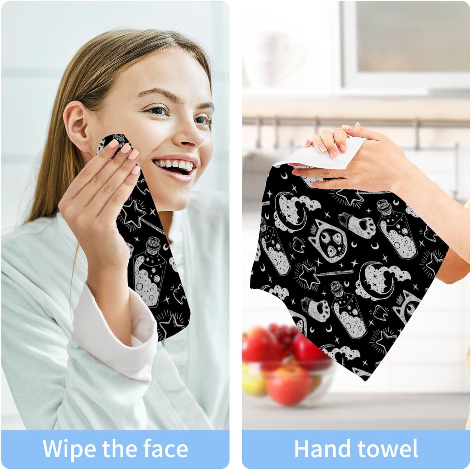 Halloween Cat Washcloth Set for Wash Drying and Cleaning