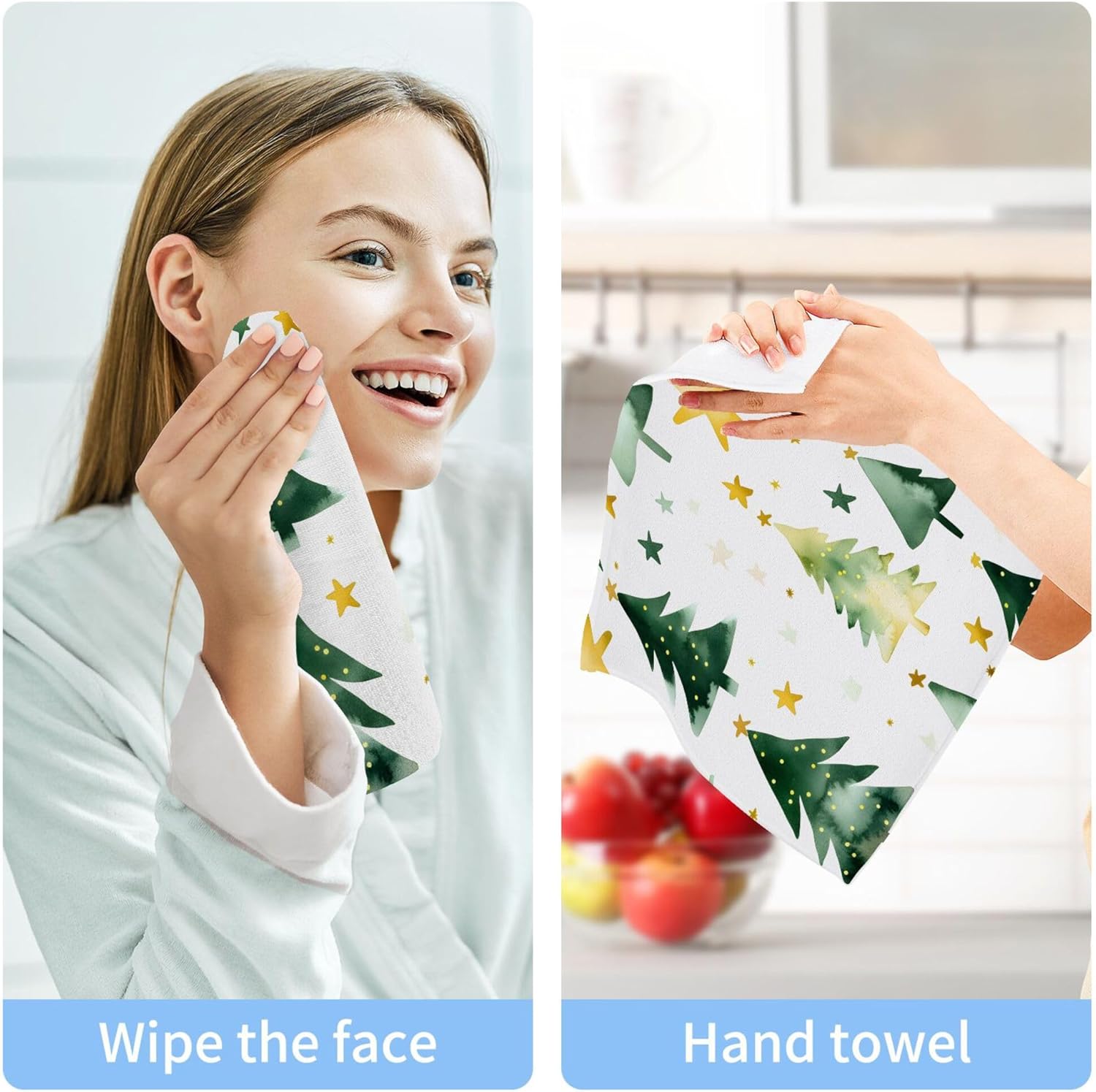Xigua Christmas Tree Washcloth Set for Bathroom Use