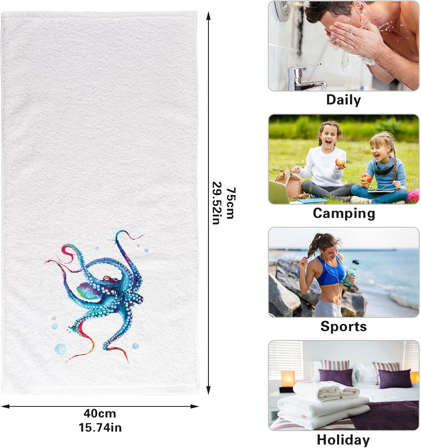 ALAZA Octopus Hand Towels Luxury Soft Cotton Bath Towels for Bathroom Sets