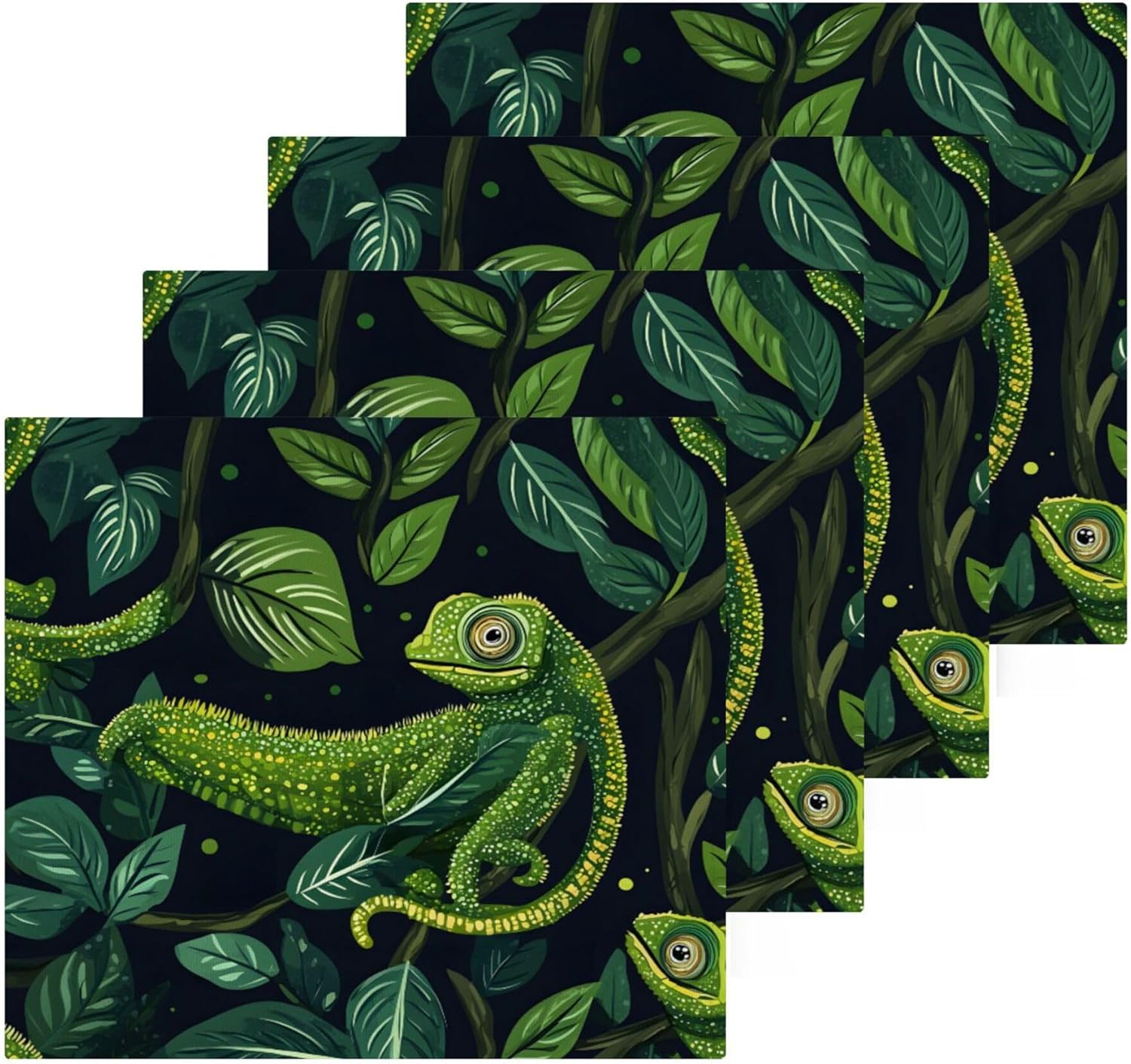 Xigua Green Chameleons Washcloths Set 2-12 X 12 Inch