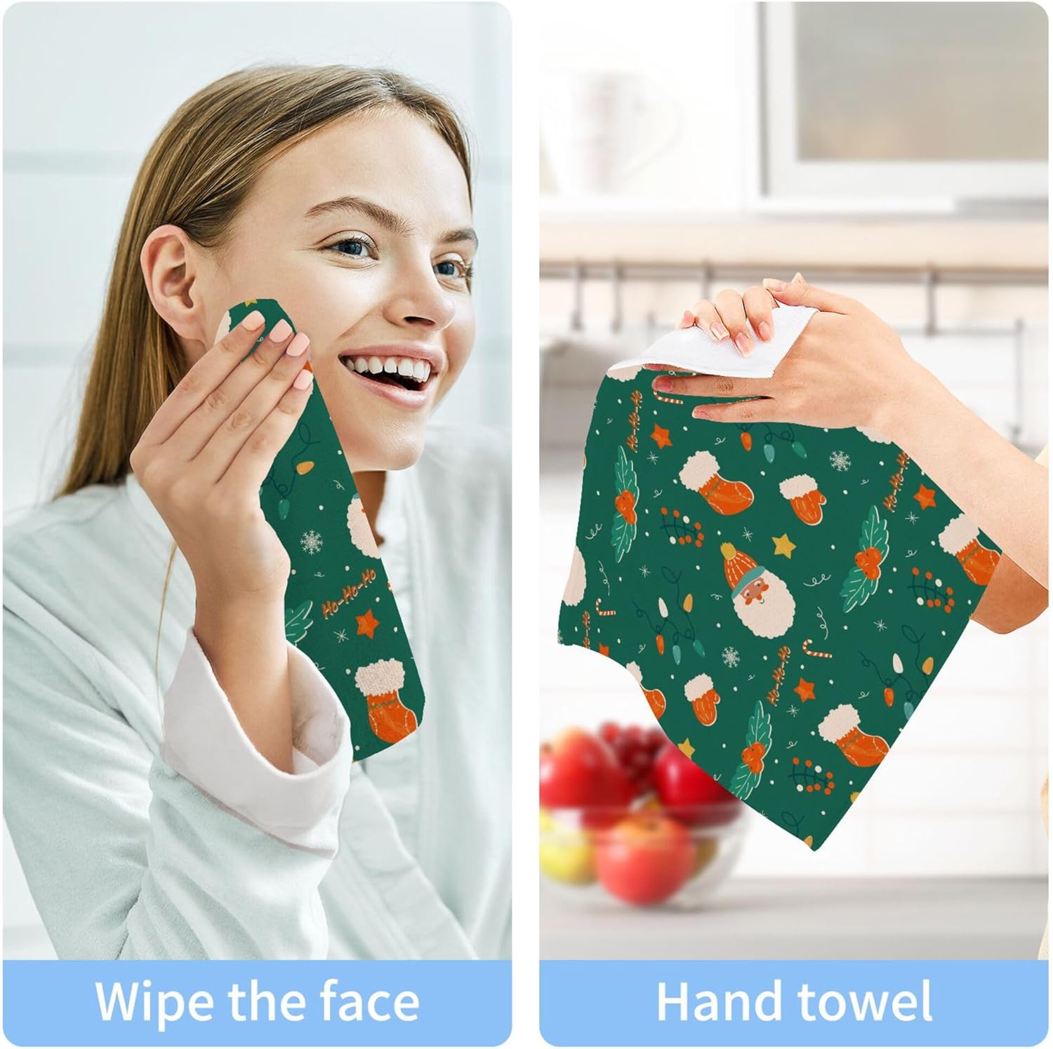 Xigua Santa Claus Green Washcloth Set for Holiday Use