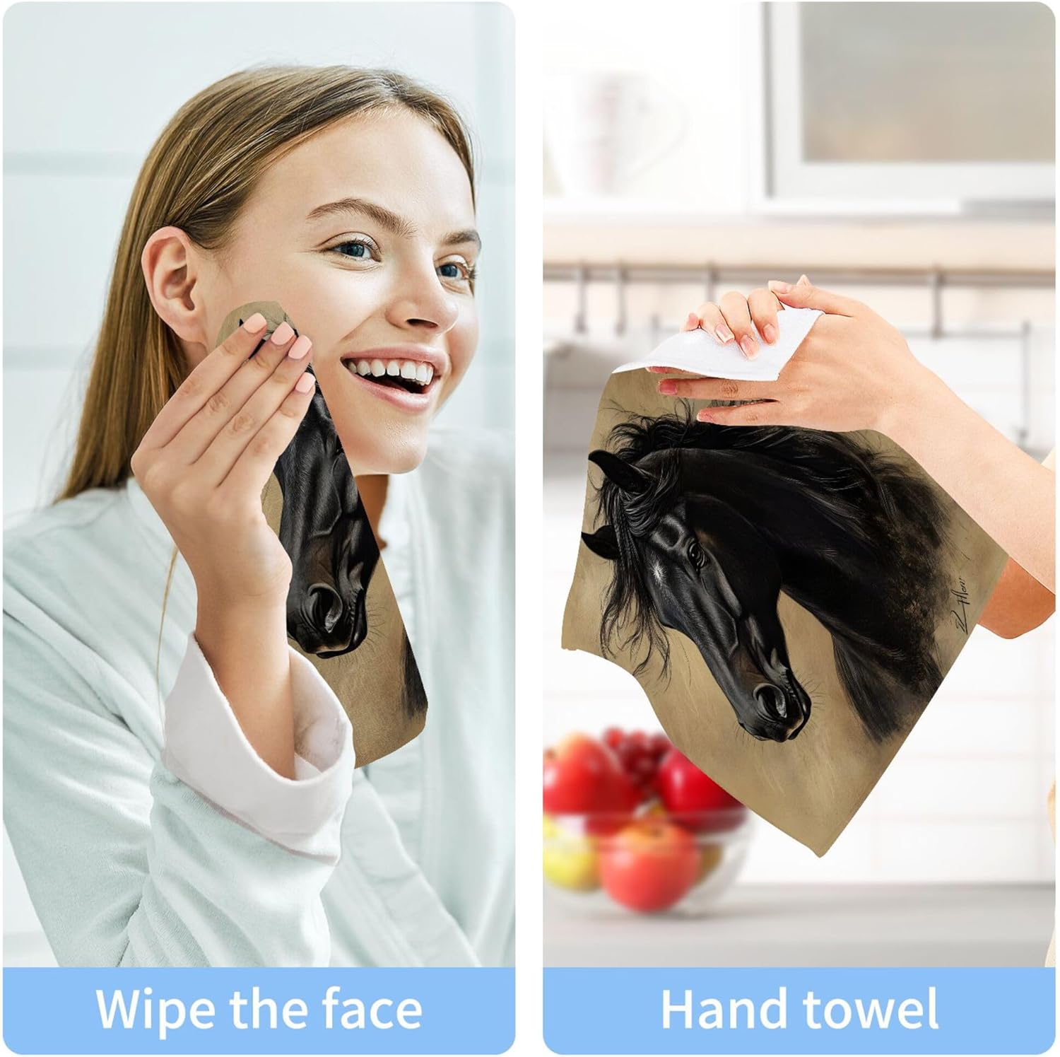 Black Horse Washcloths Set