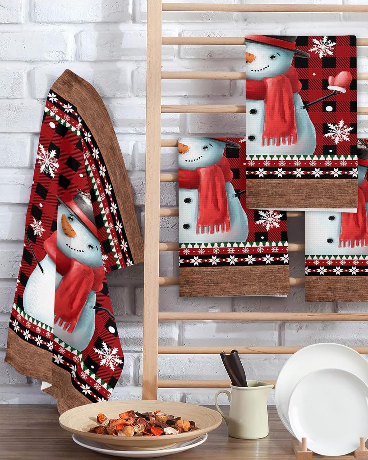 Christmas Snowman Waffle Towels Set of 2