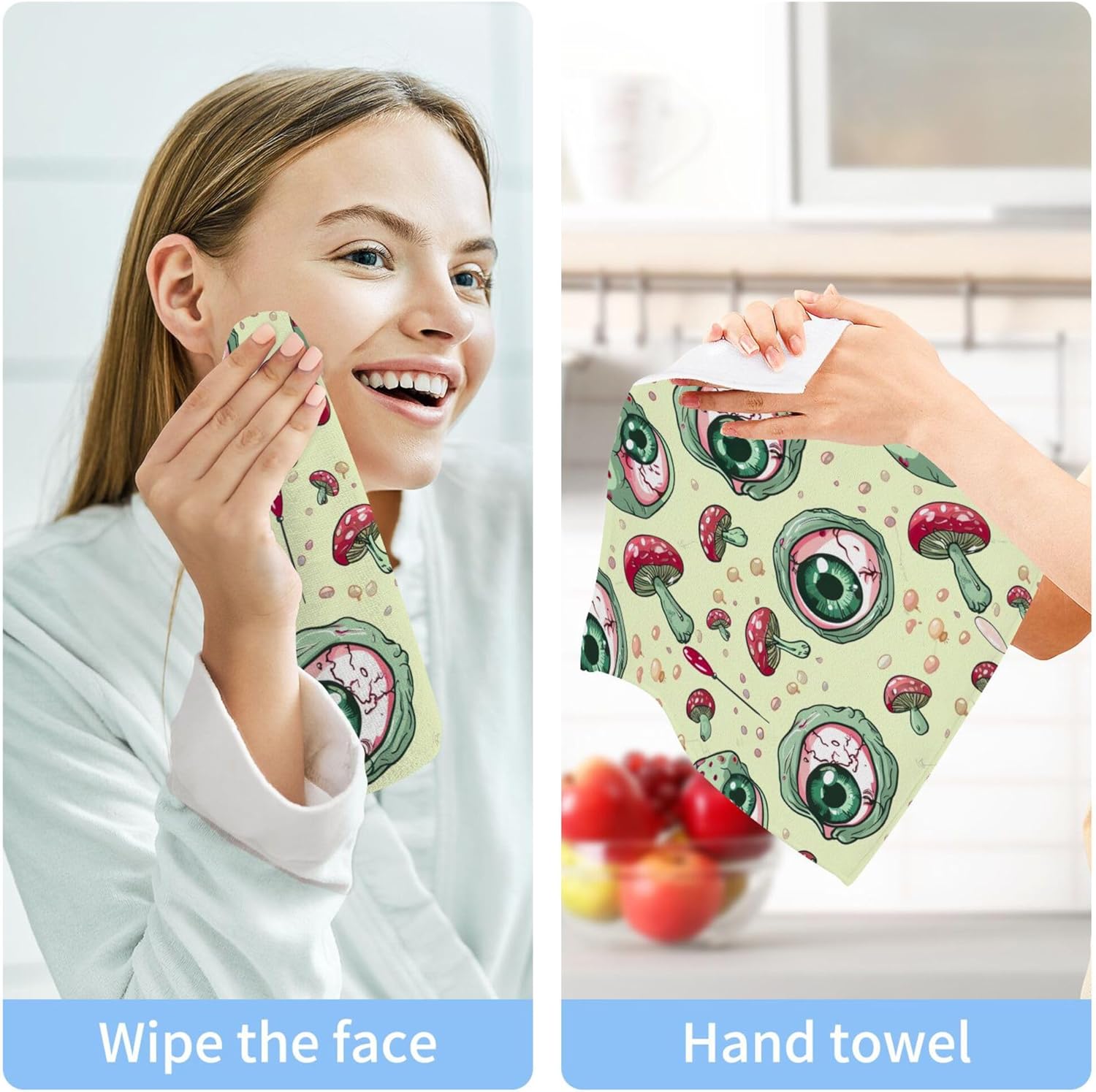 Xigua Green Eyeball Washcloths Set of 2 12x12 Inch